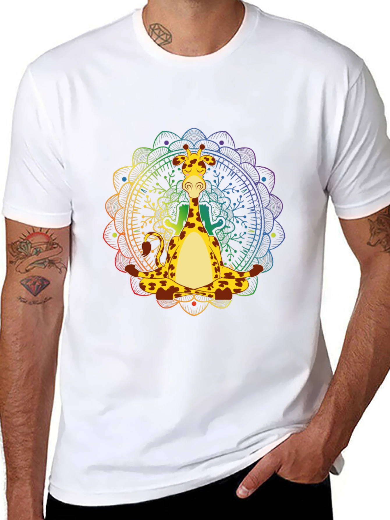 Zen Giraffe T-Shirt - Meditating Mandala Design