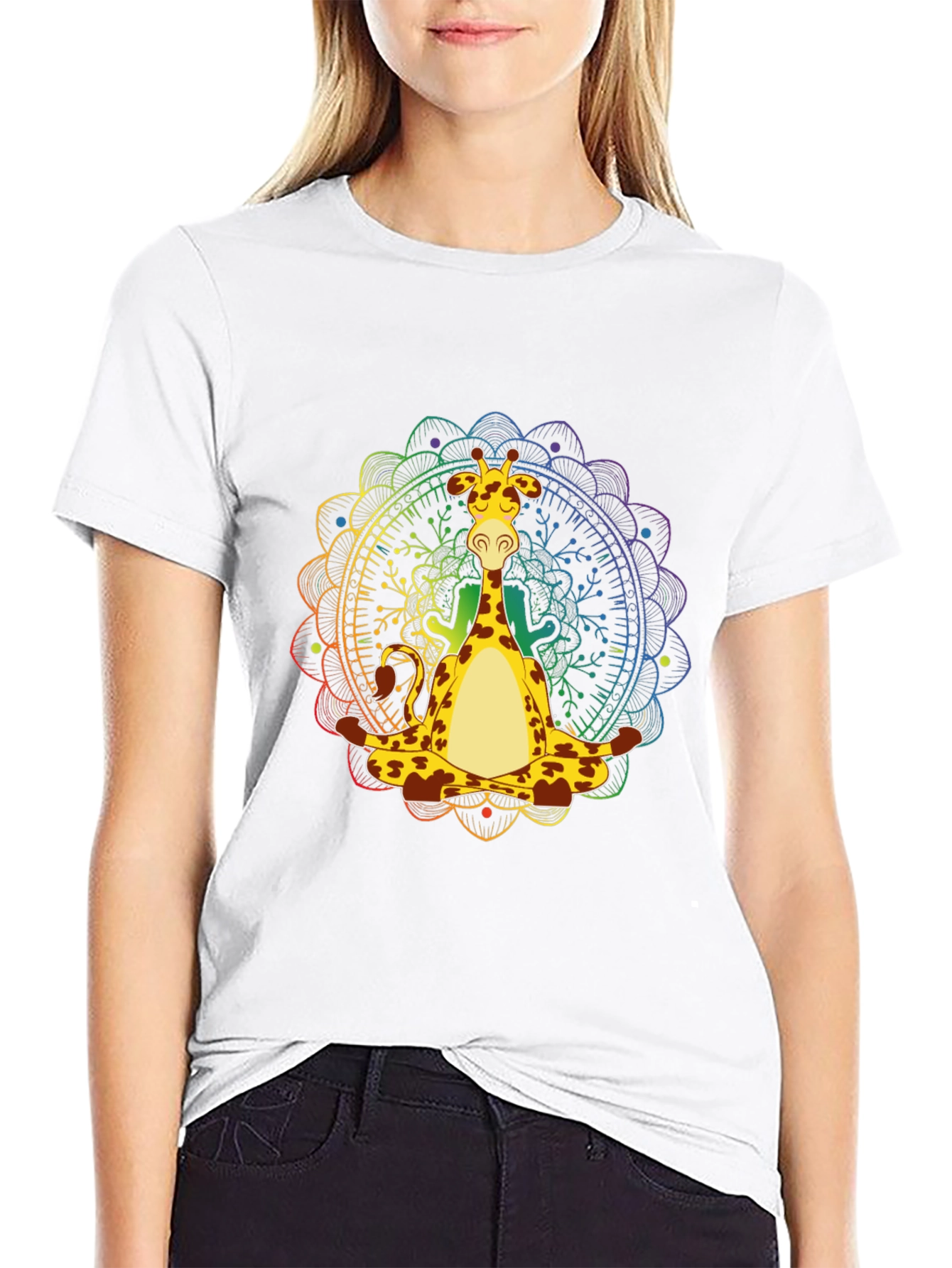 Zen Giraffe T-Shirt - Meditating Mandala Design