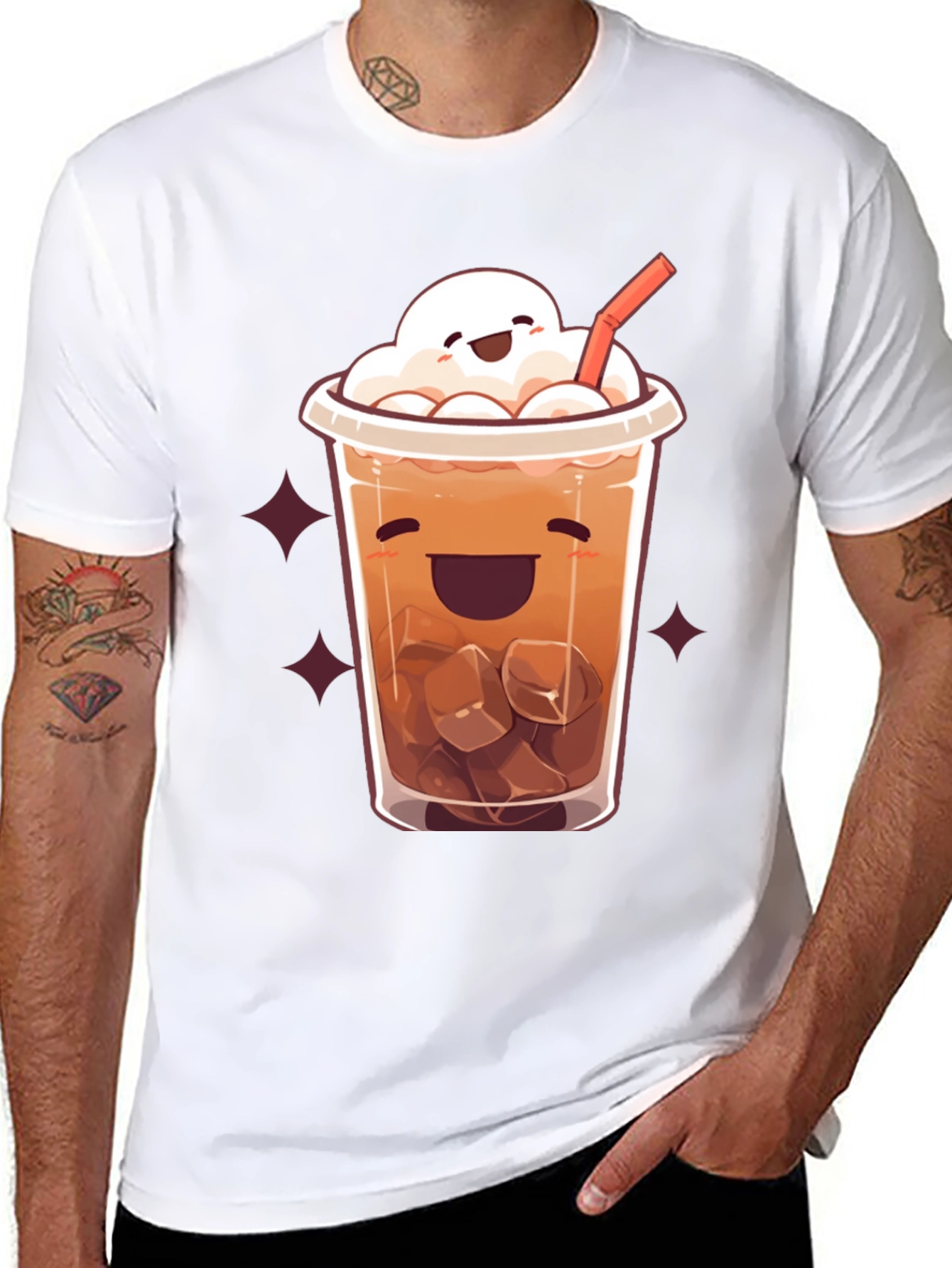 Cute Cartoon Iced Coffee Graphic T-Shirt