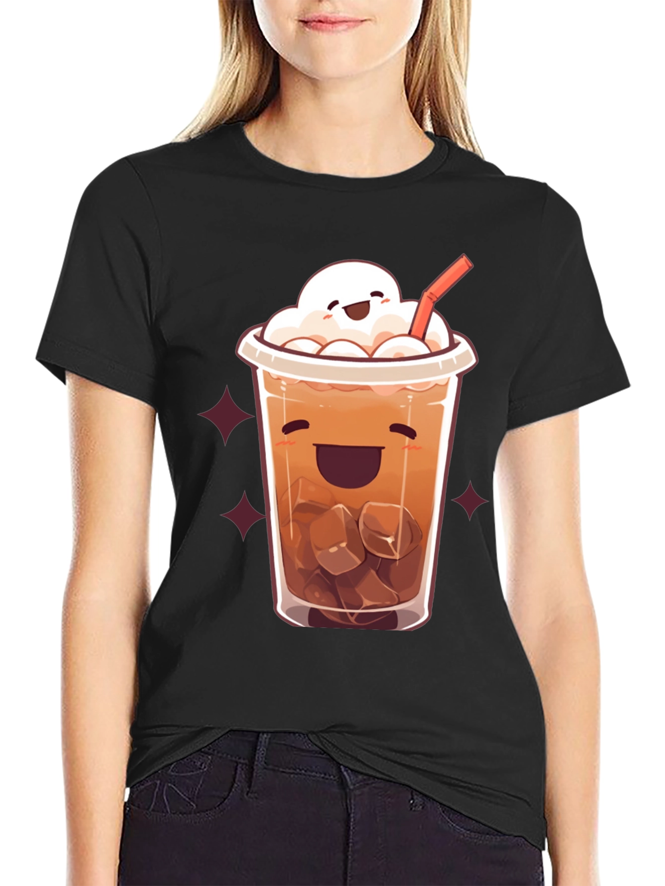 Cute Cartoon Iced Coffee Graphic T-Shirt