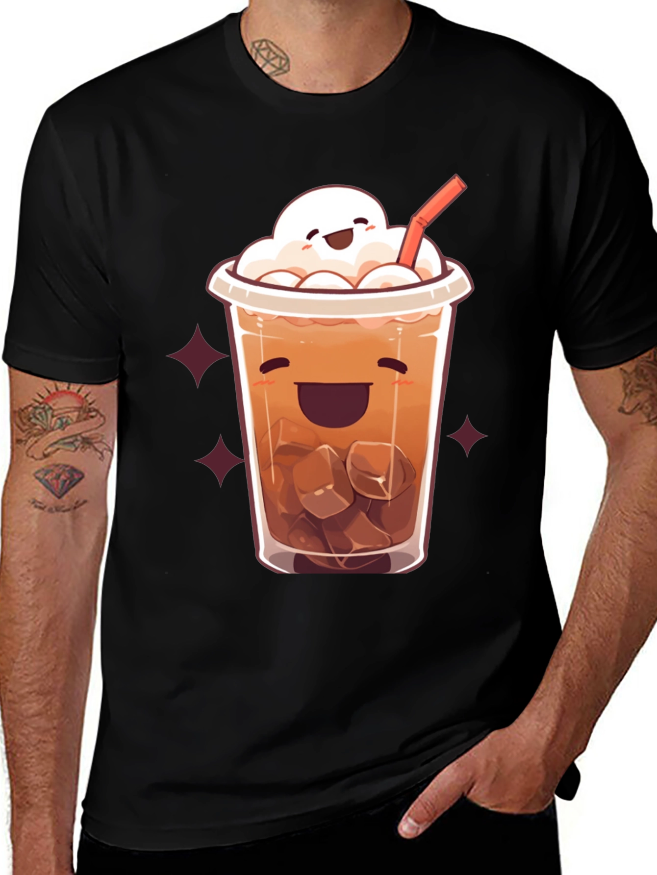 Cute Cartoon Iced Coffee Graphic T-Shirt