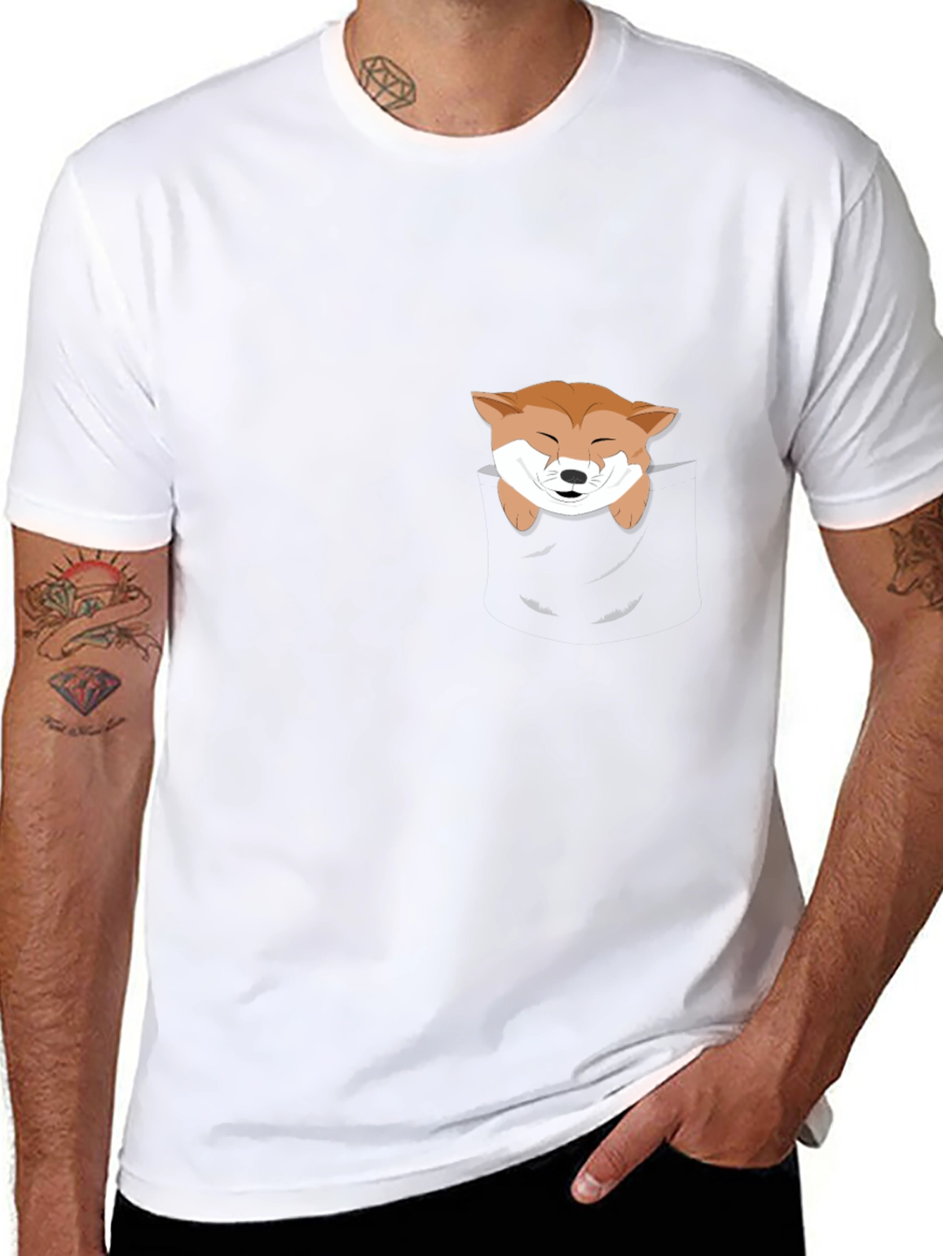 Cute Shiba Inu Pocket T-Shirt - Black
