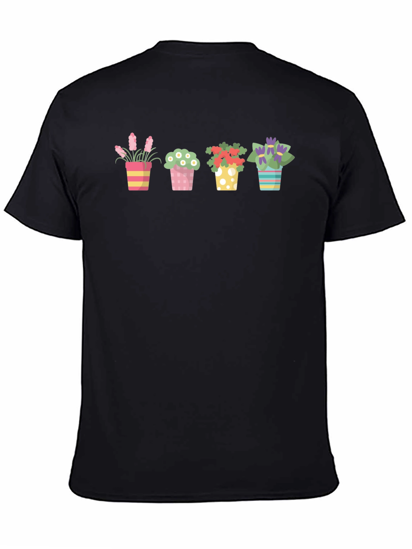 Floral Potted Plants Graphic Black T-Shirt