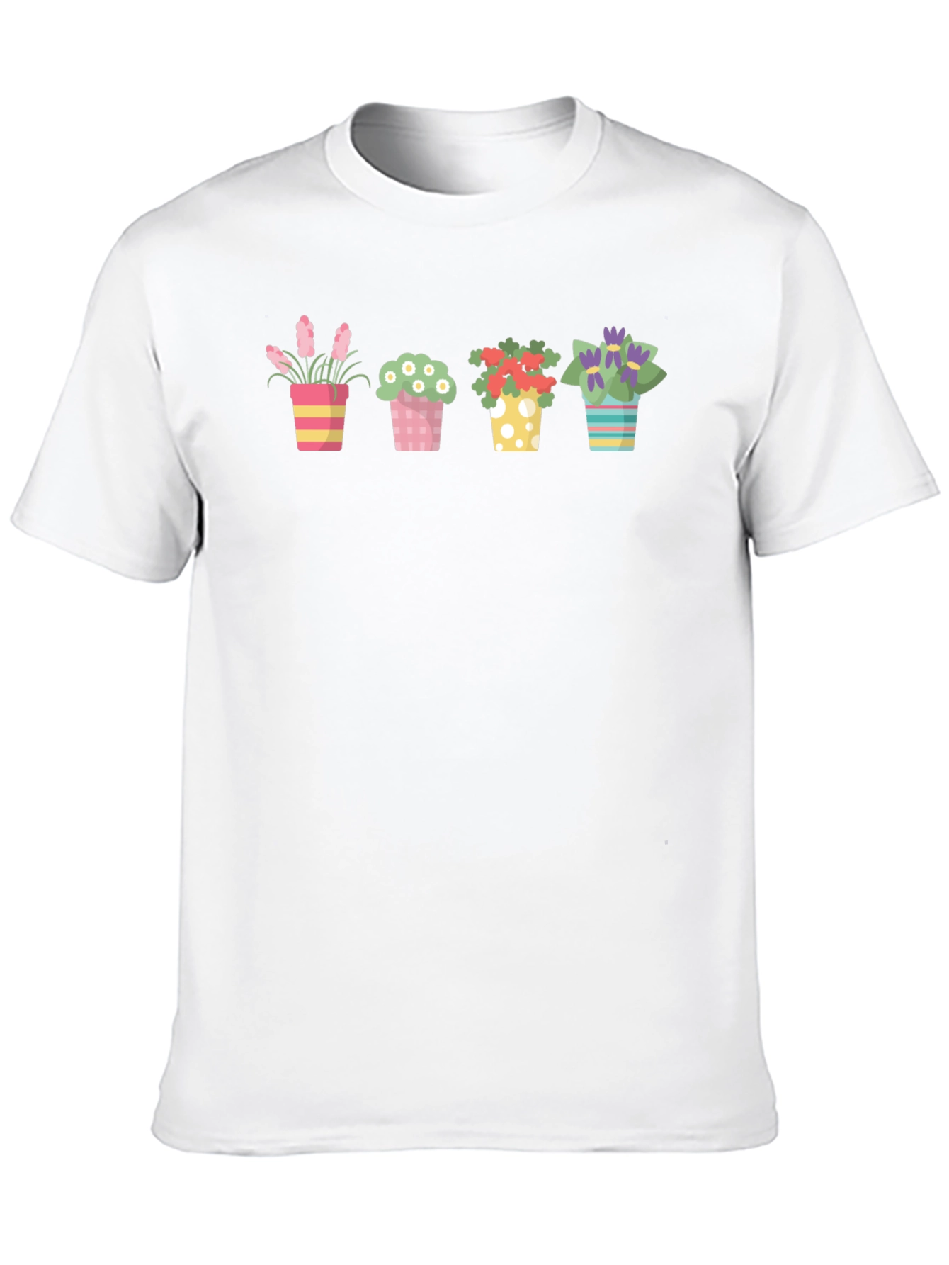 Floral Potted Plants Graphic Black T-Shirt