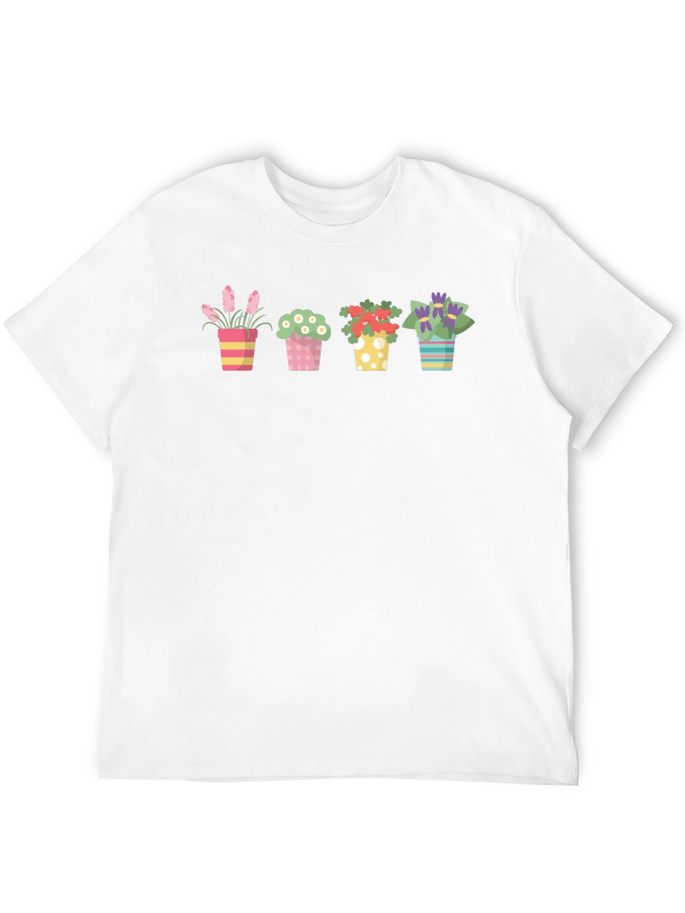 Floral Potted Plants Graphic Black T-Shirt