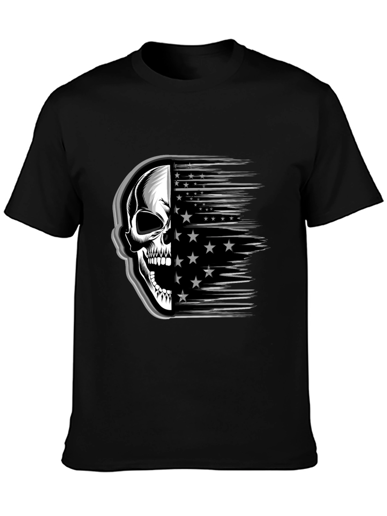 Skull Stars Stripes Graphic Tee - Mens Black T-Shirt