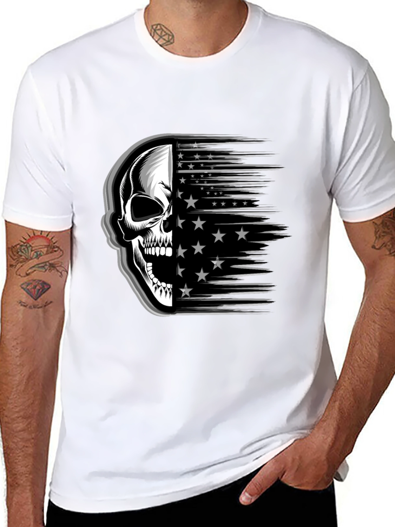 Skull Stars Stripes Graphic Tee - Mens Black T-Shirt