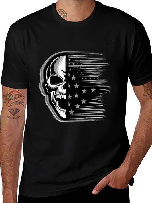 Skull Stars Stripes Graphic Tee - Mens Black T-Shirt