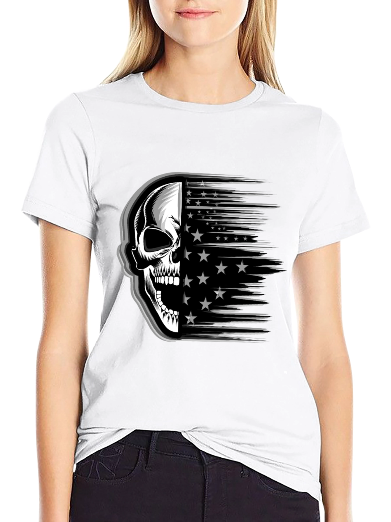 Skull Stars Stripes Graphic Tee - Mens Black T-Shirt