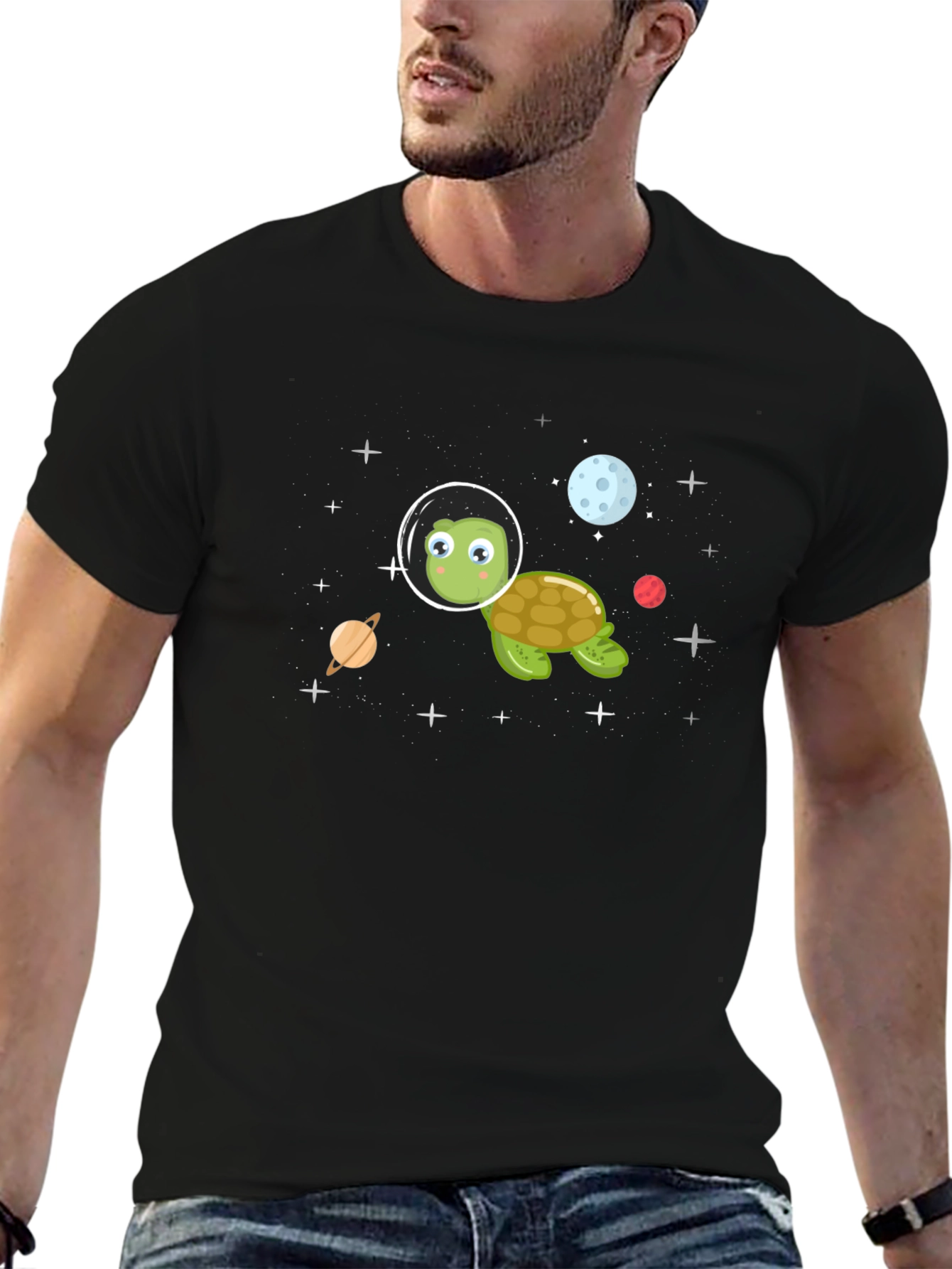 Space Turtle Black T-Shirt