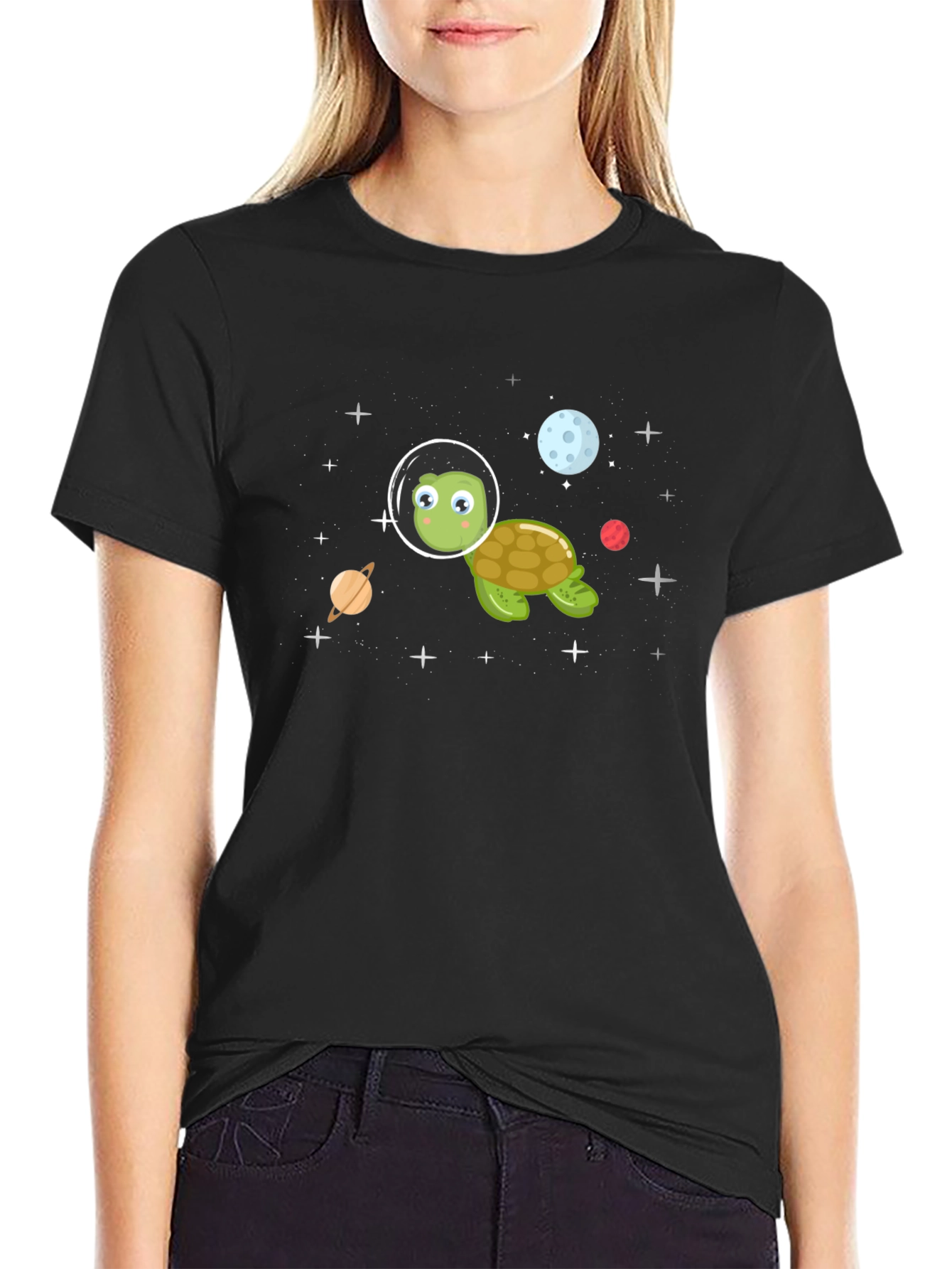Space Turtle Black T-Shirt