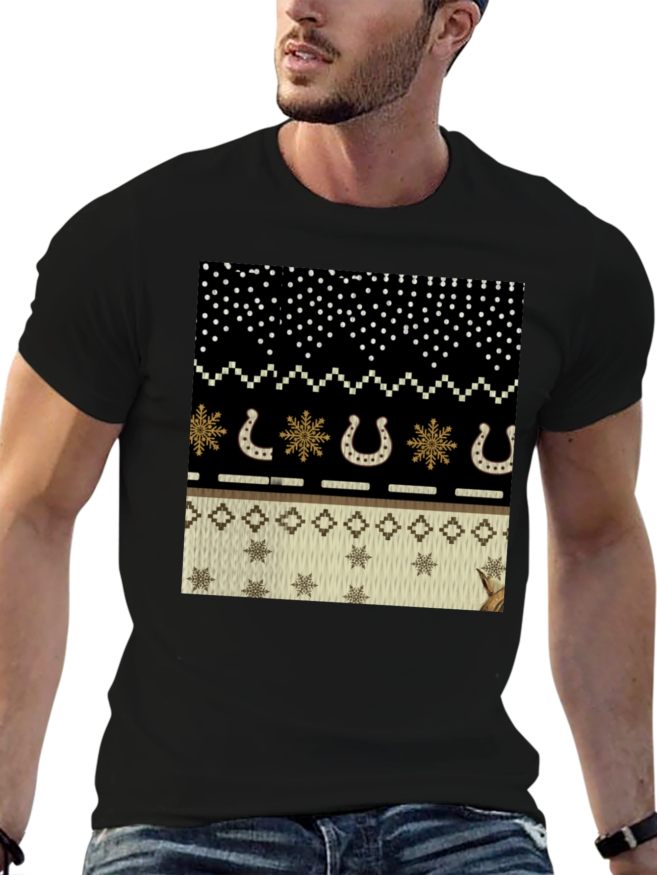 Ugly Sweater Western Horseshoe Black T-Shirt