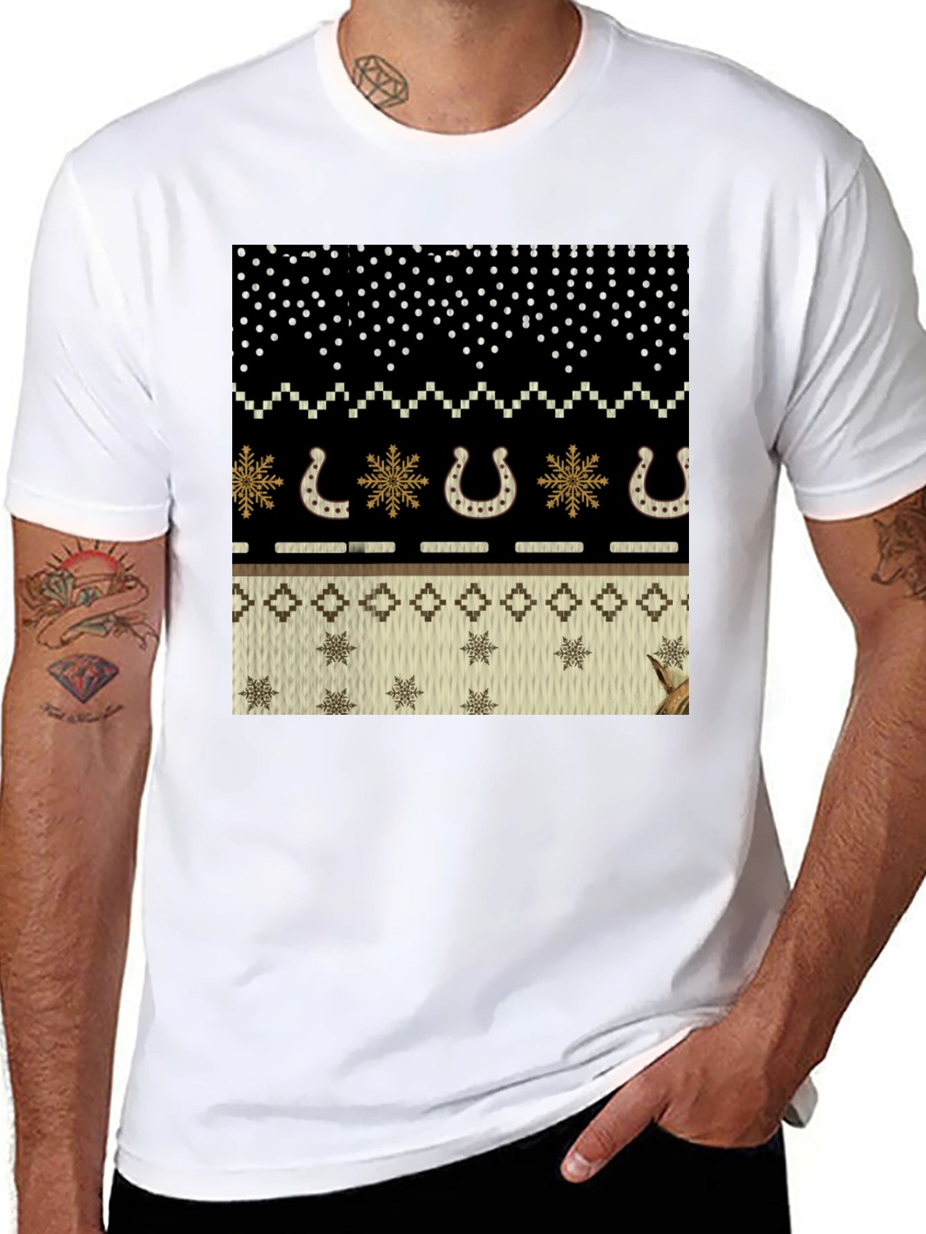 Ugly Sweater Western Horseshoe Black T-Shirt