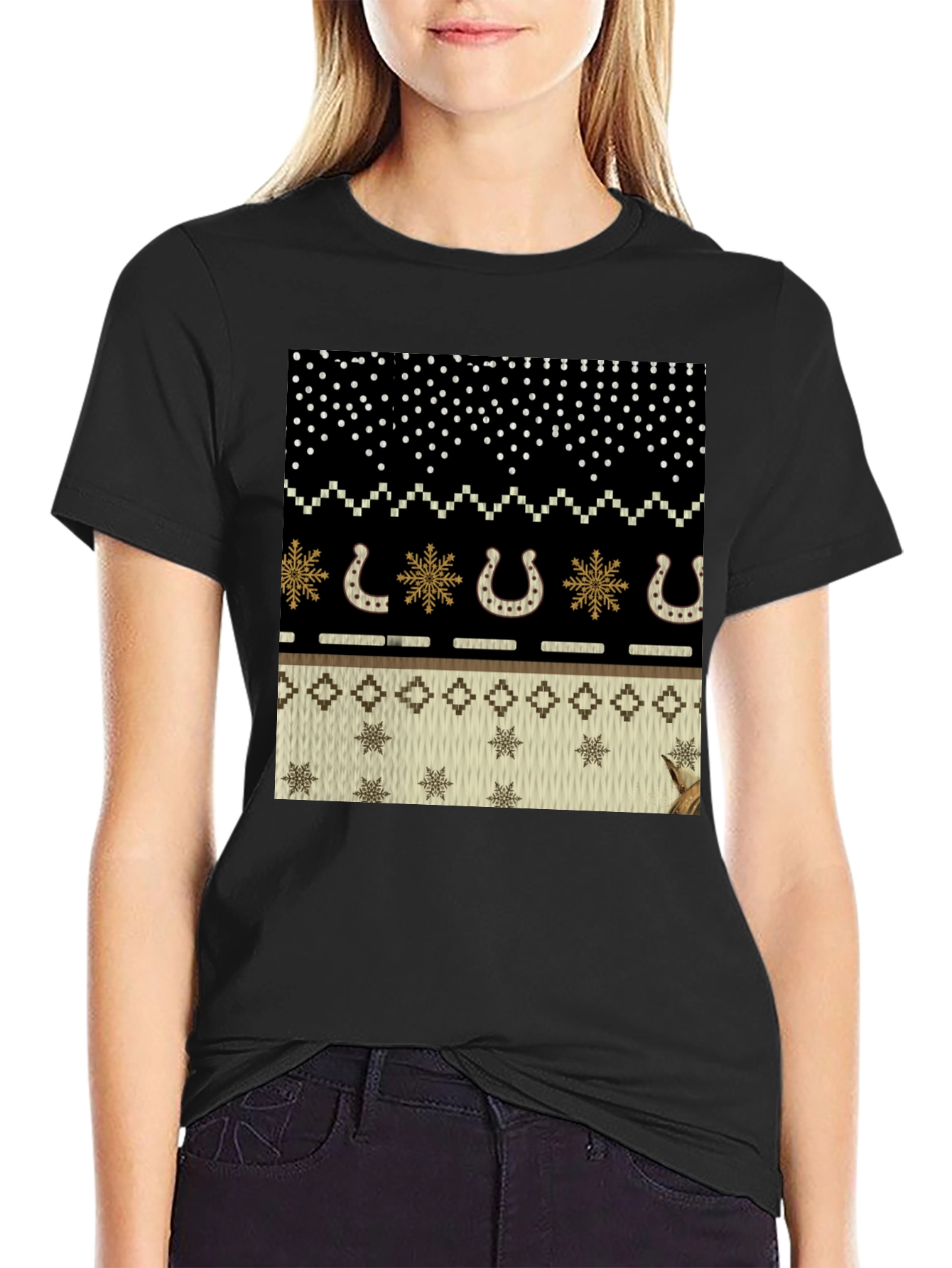 Ugly Sweater Western Horseshoe Black T-Shirt