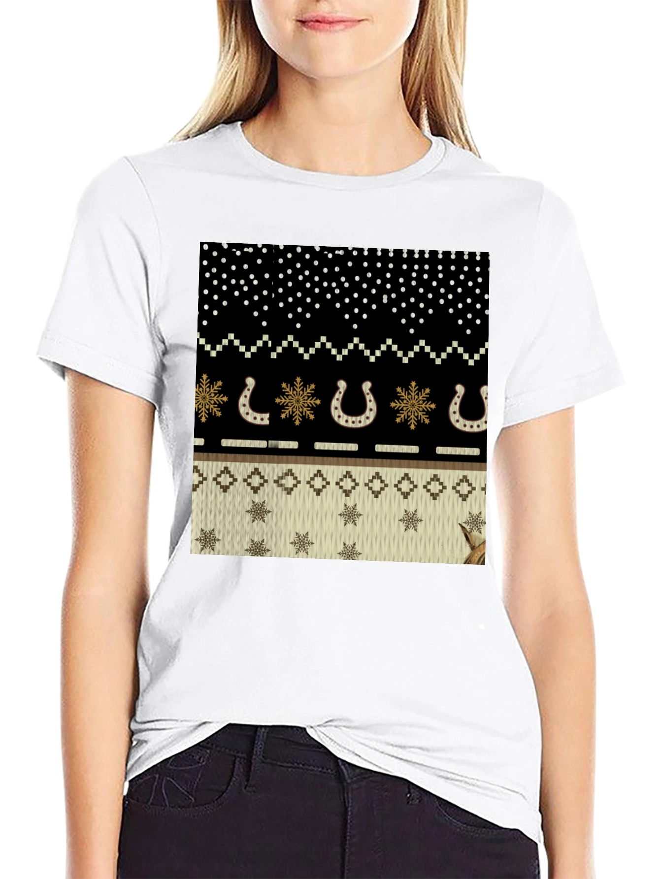 Ugly Sweater Western Horseshoe Black T-Shirt