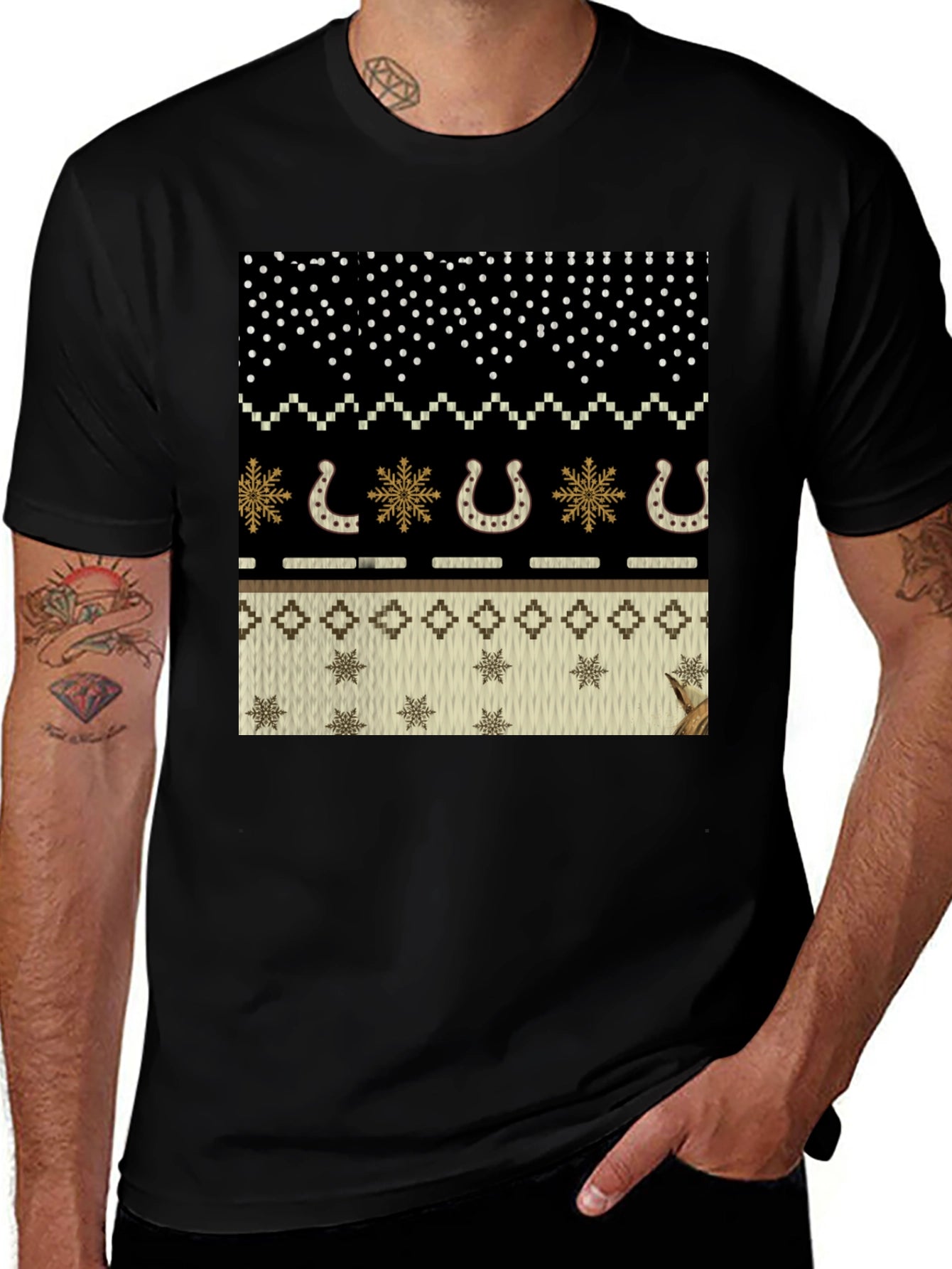 Ugly Sweater Western Horseshoe Black T-Shirt