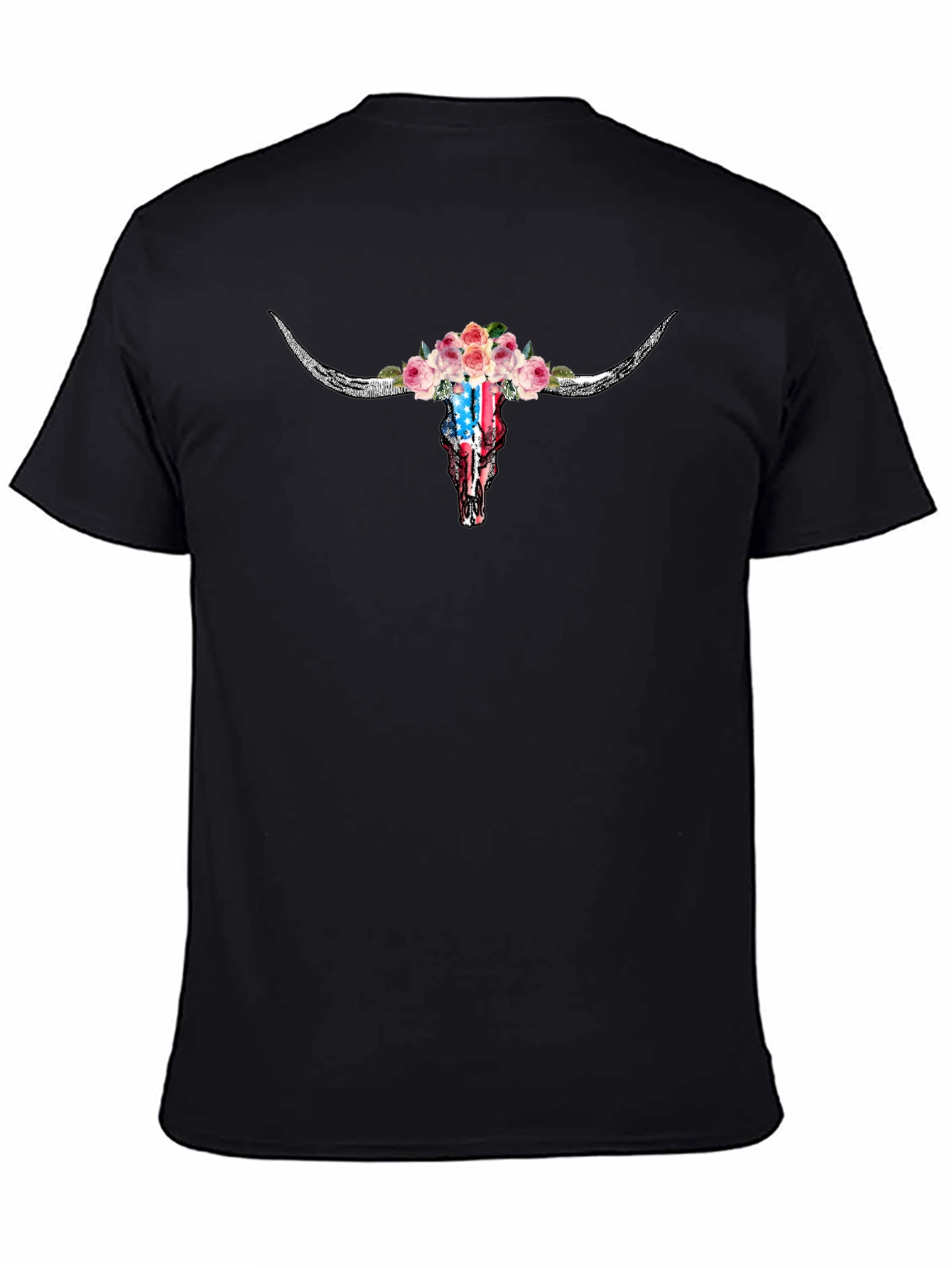 Floral Skull T-Shirt - American Flag Design