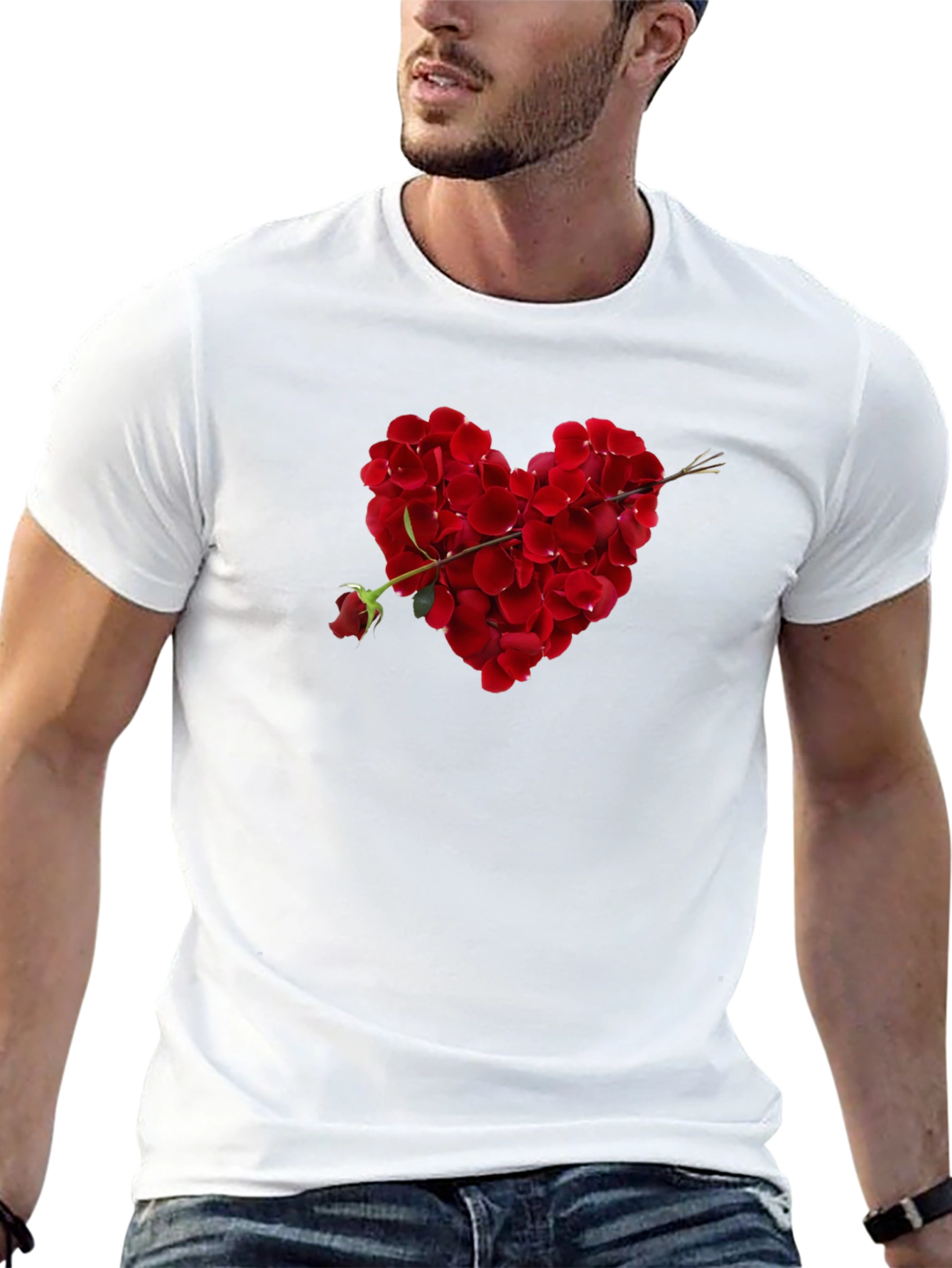Rose Petal Heart Graphic Tee - Romantic Black T-Shirt