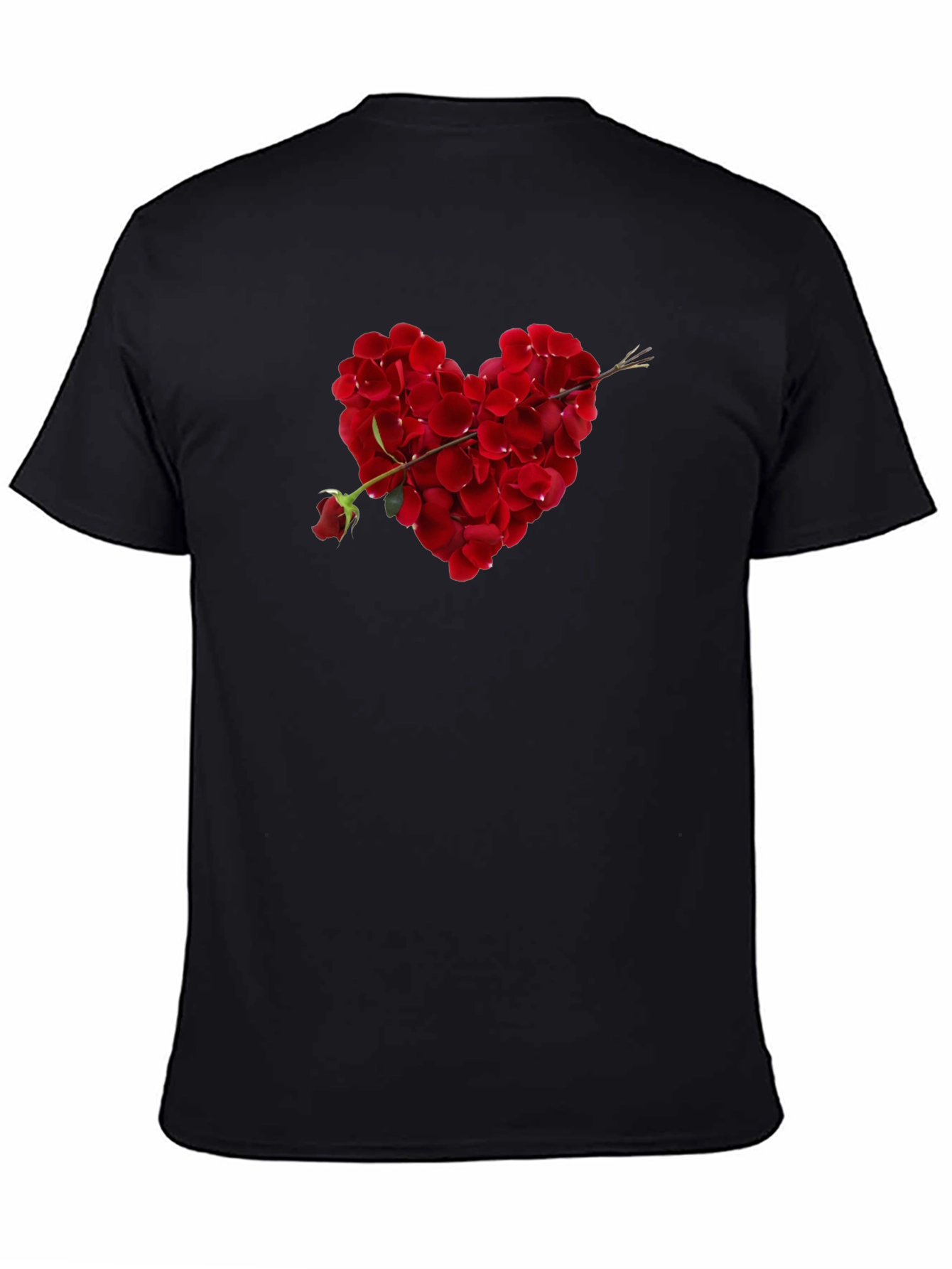 Rose Petal Heart Graphic Tee - Romantic Black T-Shirt