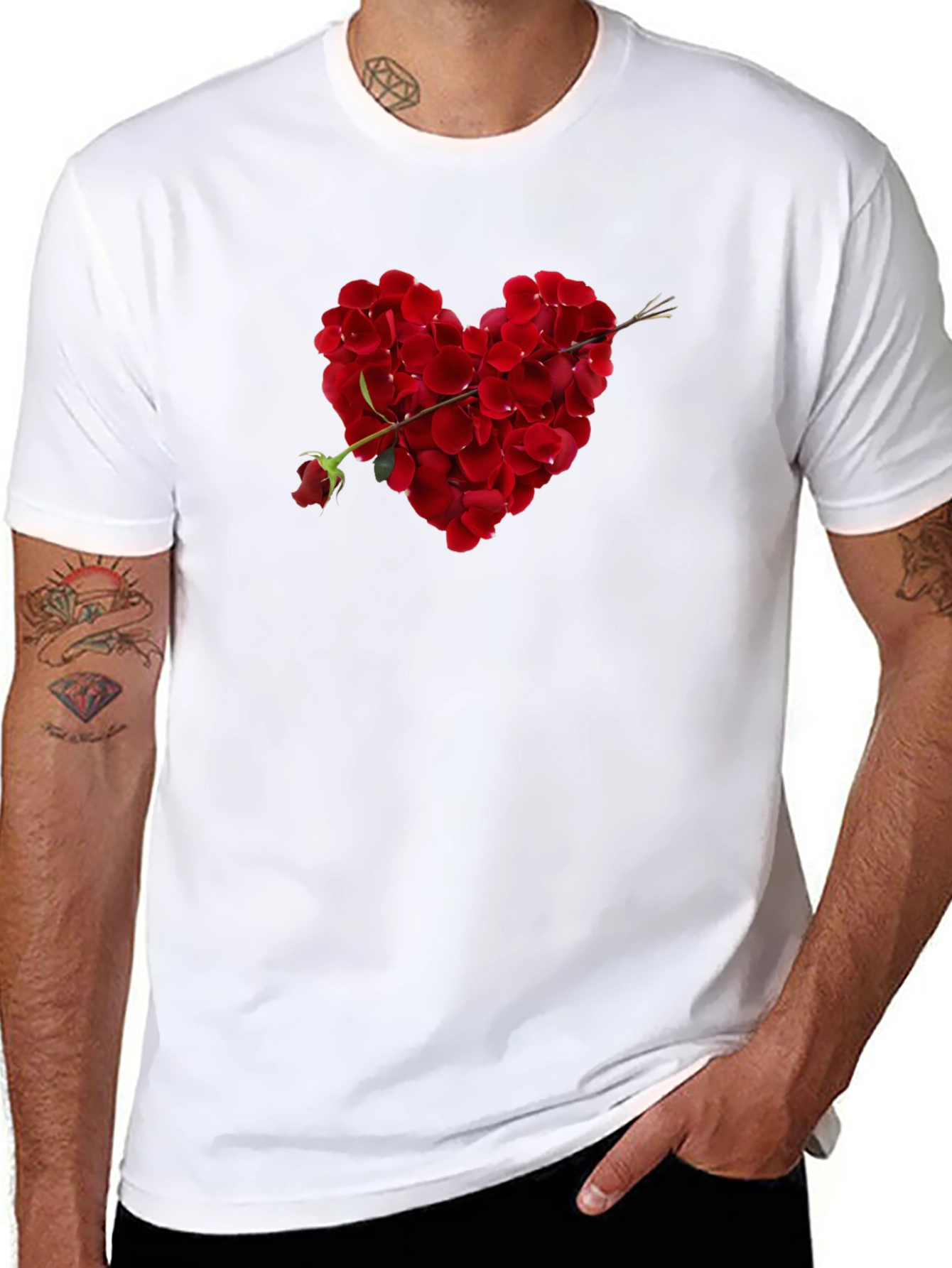 Rose Petal Heart Graphic Tee - Romantic Black T-Shirt