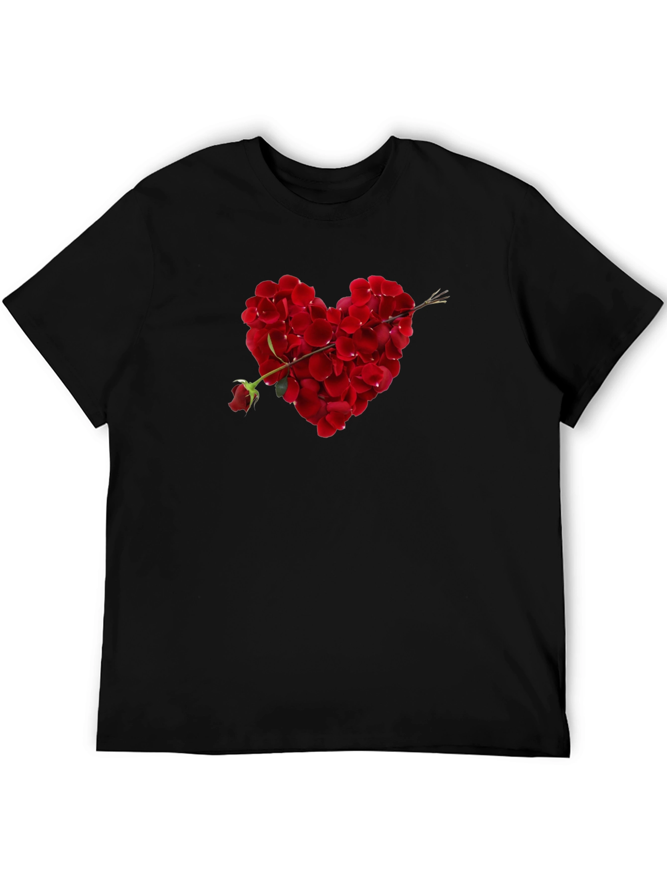 Rose Petal Heart Graphic Tee - Romantic Black T-Shirt