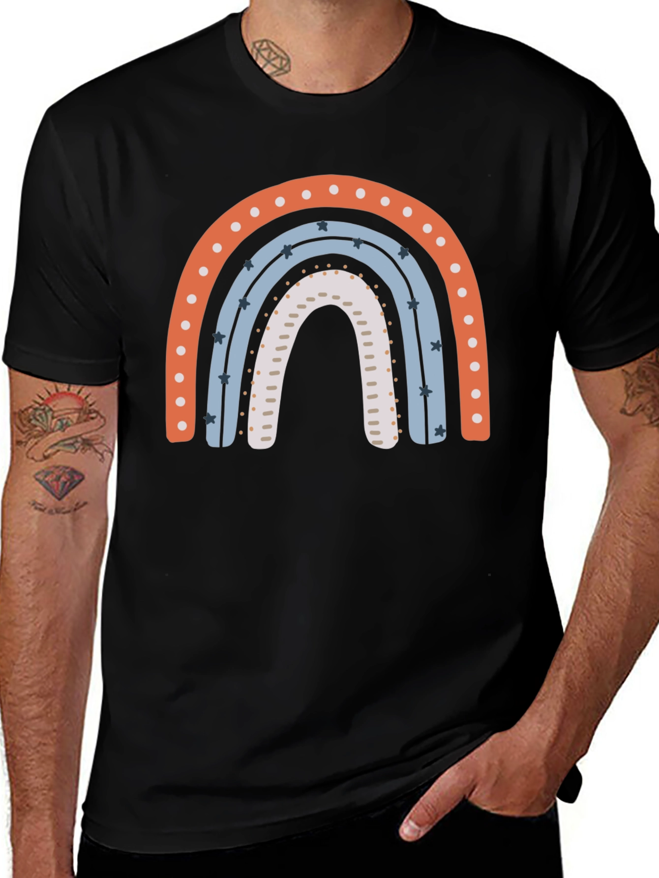 Rainbow Graphic Print Black T-Shirt