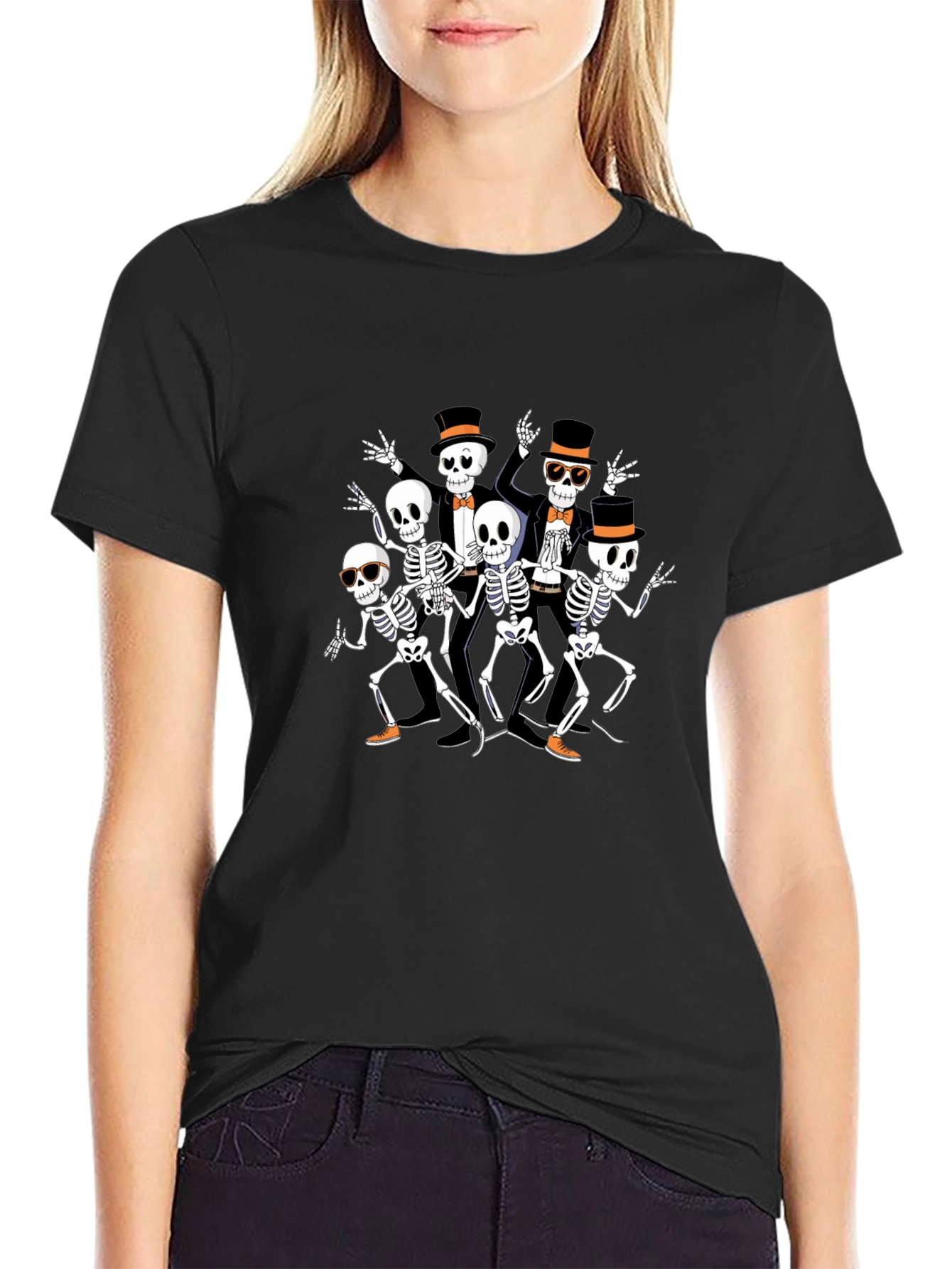 Dancing Skeleton Crew Tee - Spooky Style!