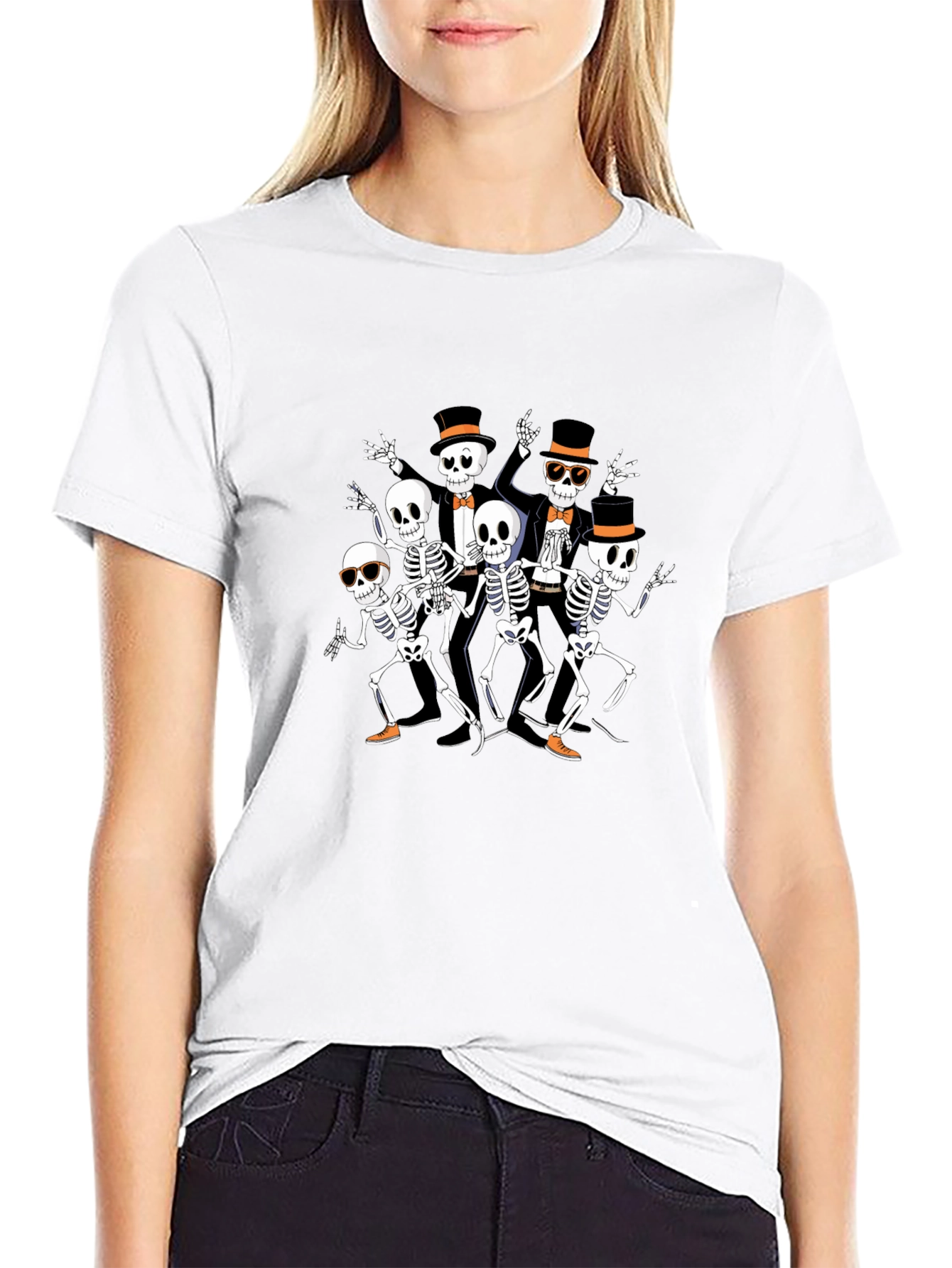 Dancing Skeleton Crew Tee - Spooky Style!