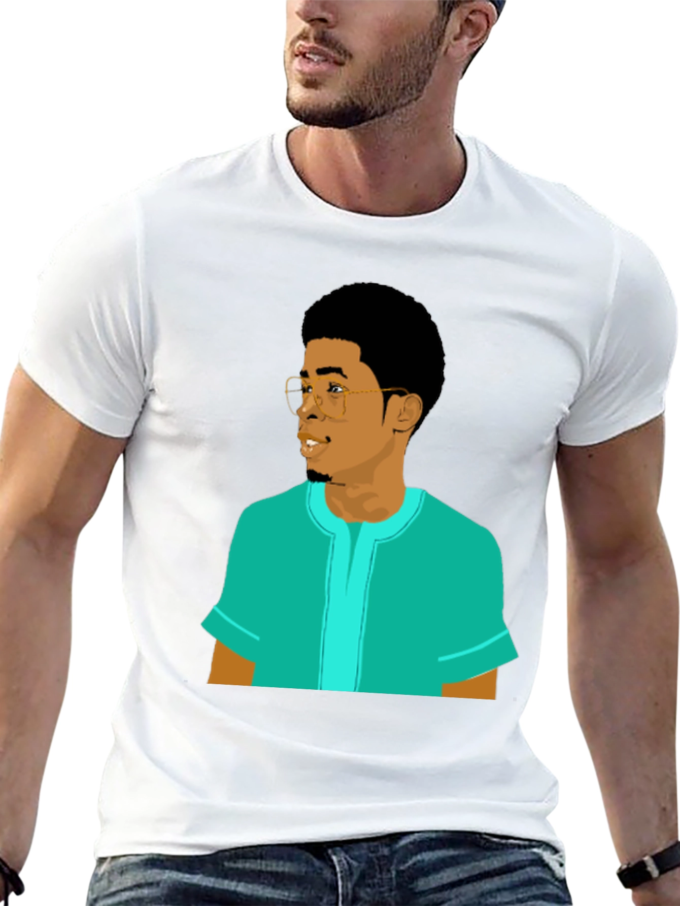 Cool Graphic Tee - Cartoon Man Portrait T-Shirt