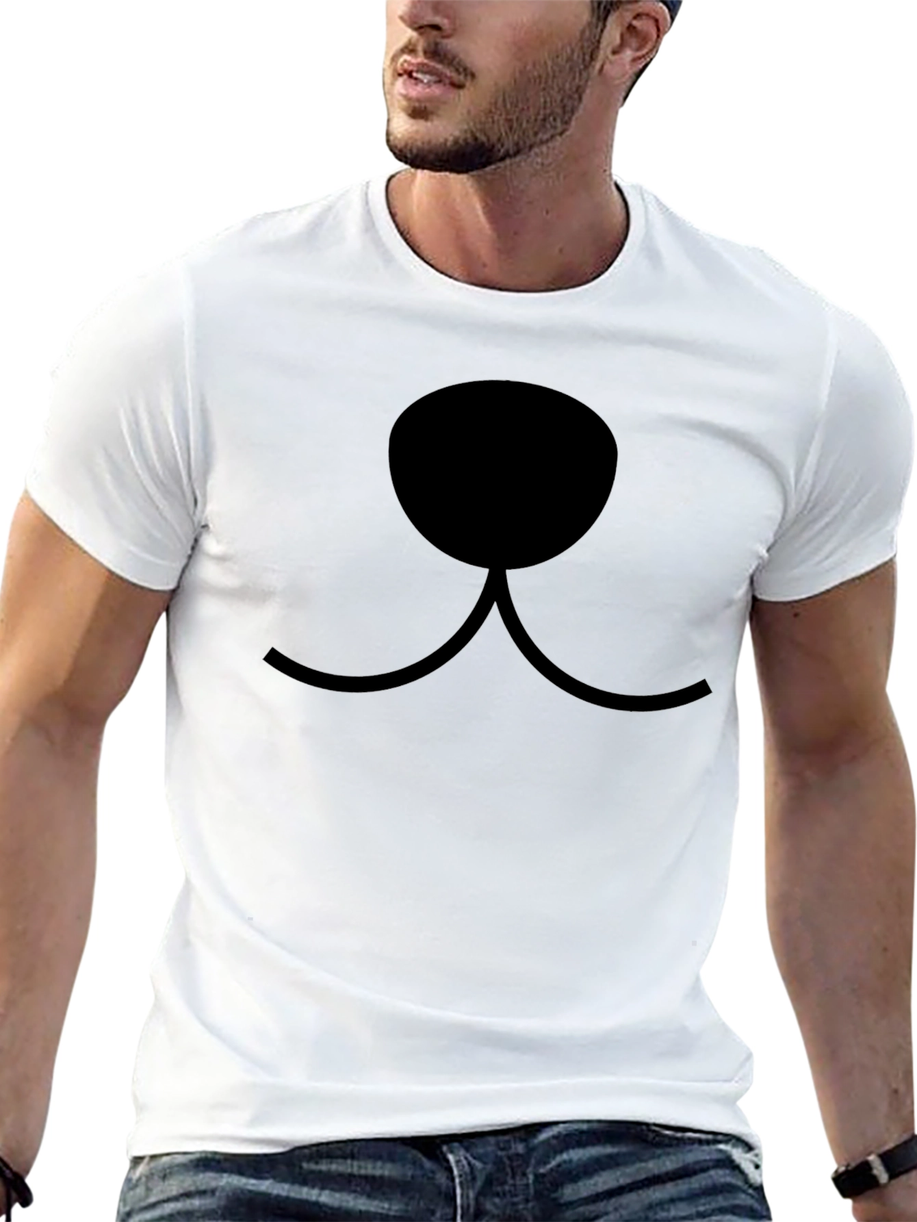 Cartoon Animal Face Graphic T-Shirt - Black