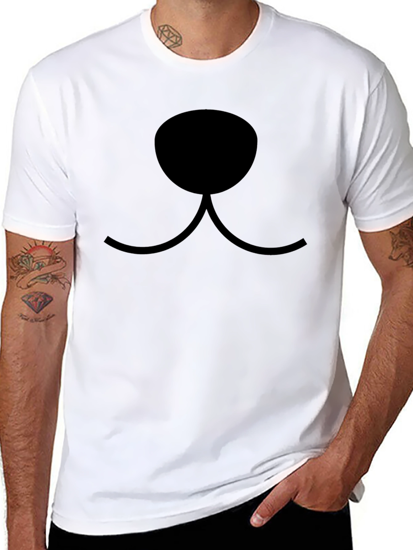 Cartoon Animal Face Graphic T-Shirt - Black