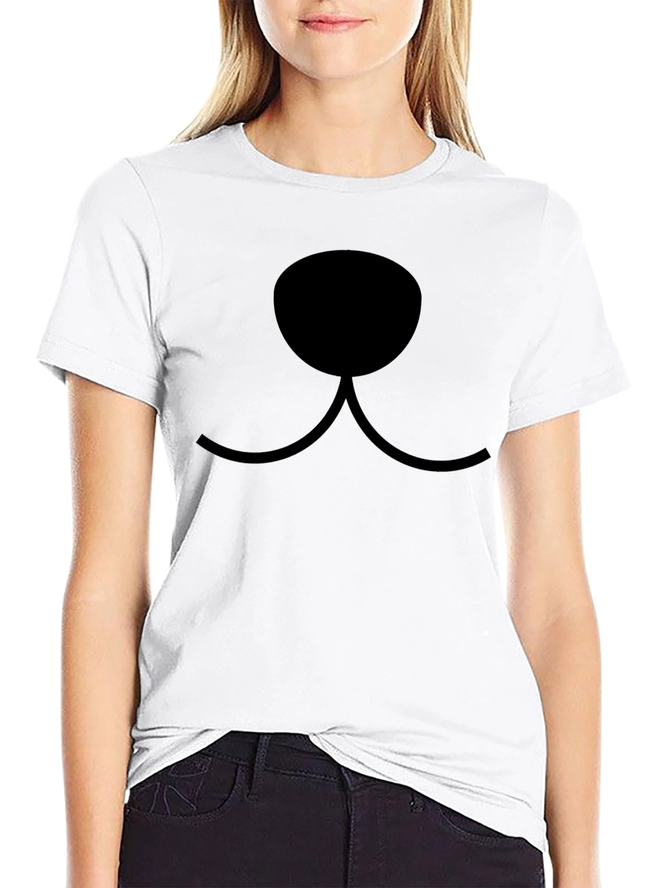 Cartoon Animal Face Graphic T-Shirt - Black