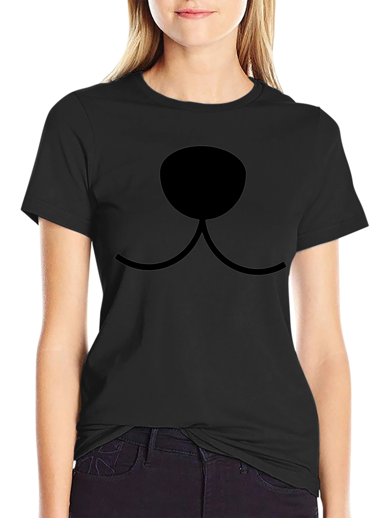 Cartoon Animal Face Graphic T-Shirt - Black