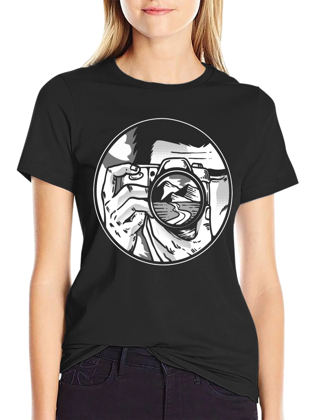 Photographer Graphic T-Shirt - Black Crew Neck Tee