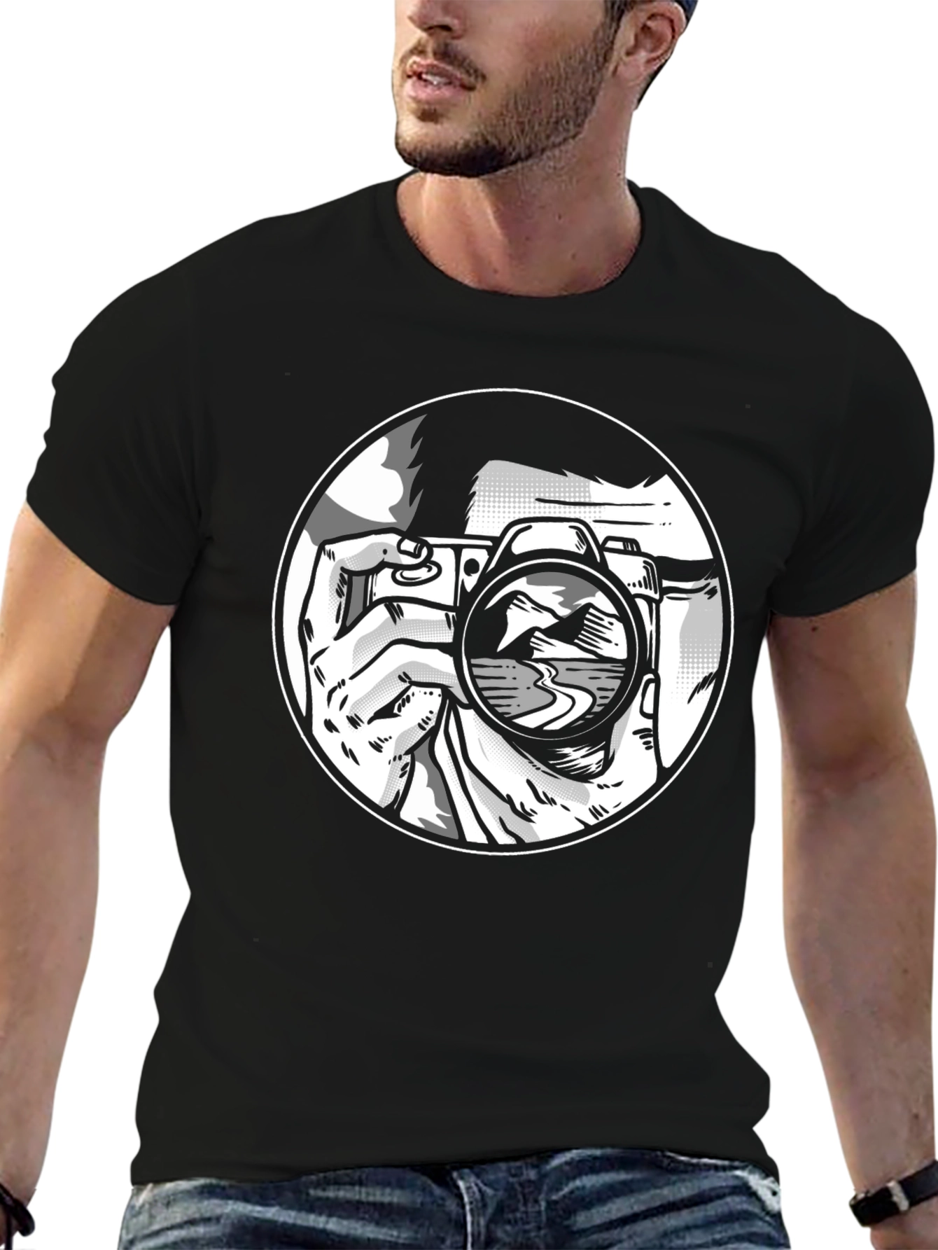 Photographer Graphic T-Shirt - Black Crew Neck Tee
