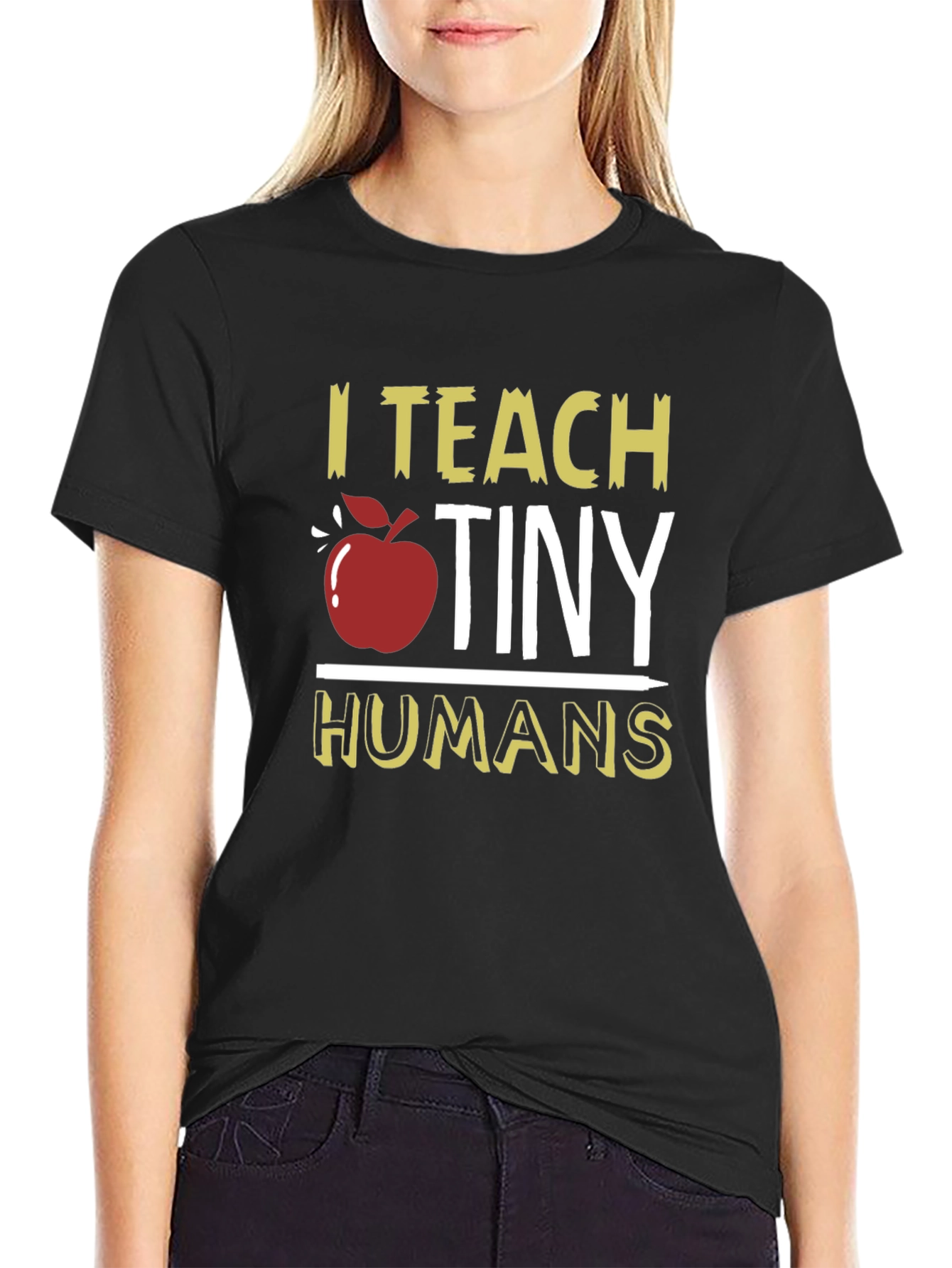 I Teach Tiny Humans T-Shirt Teacher Apple Graphic Tee