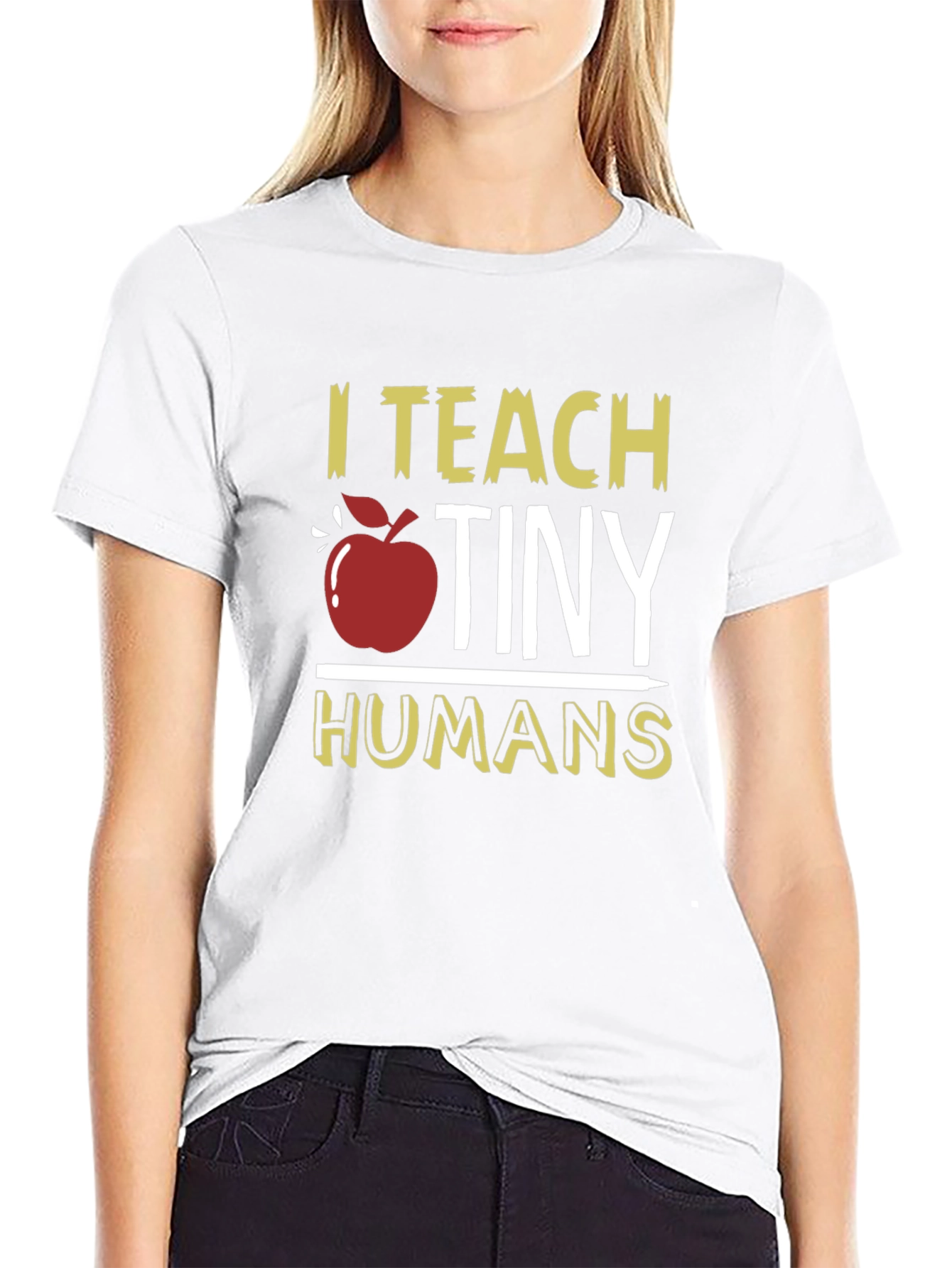I Teach Tiny Humans T-Shirt Teacher Apple Graphic Tee