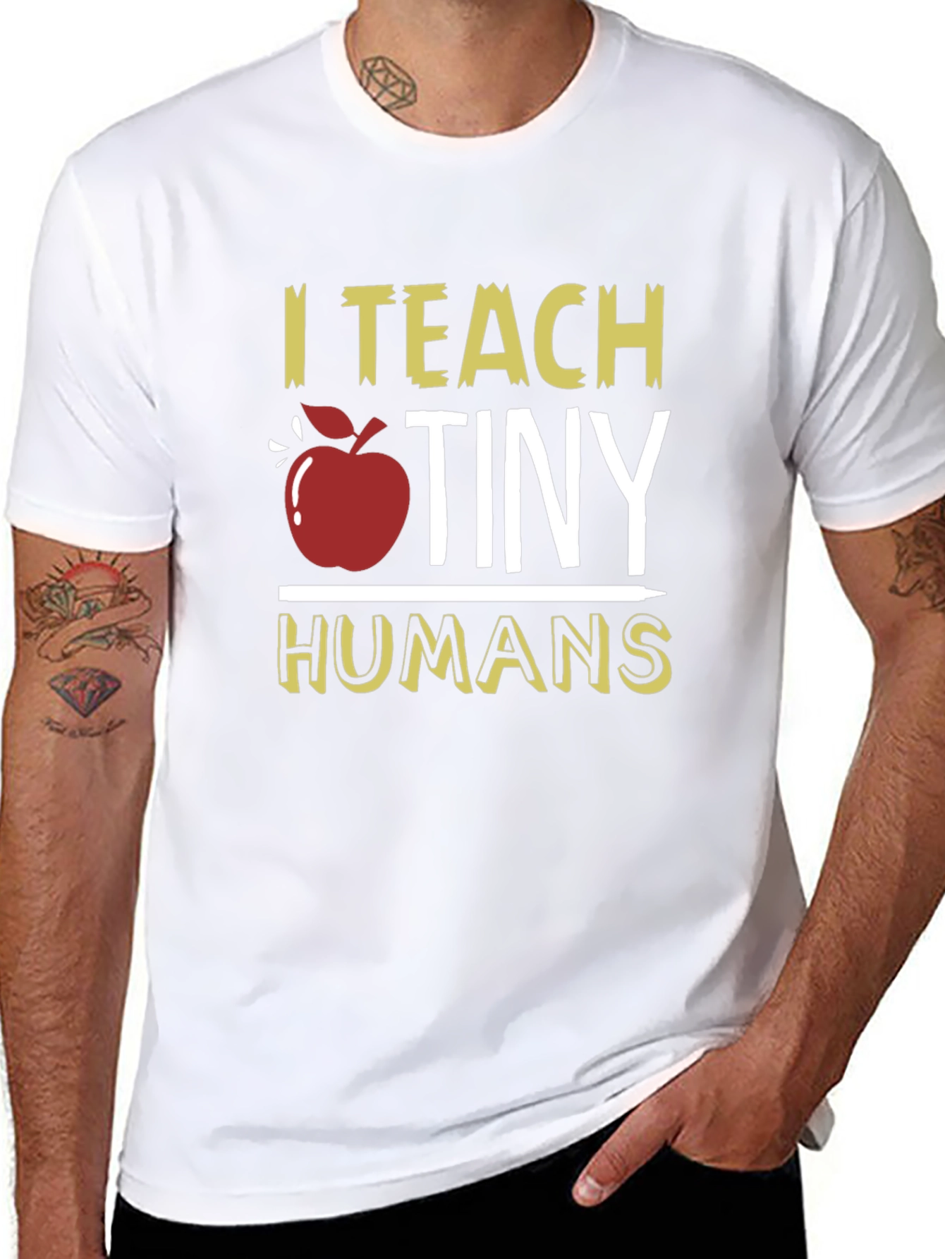 I Teach Tiny Humans T-Shirt Teacher Apple Graphic Tee