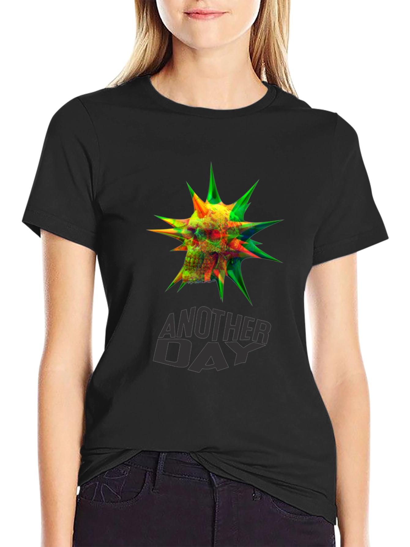 Edgy Skull & Spikes Graphic Black T-Shirt