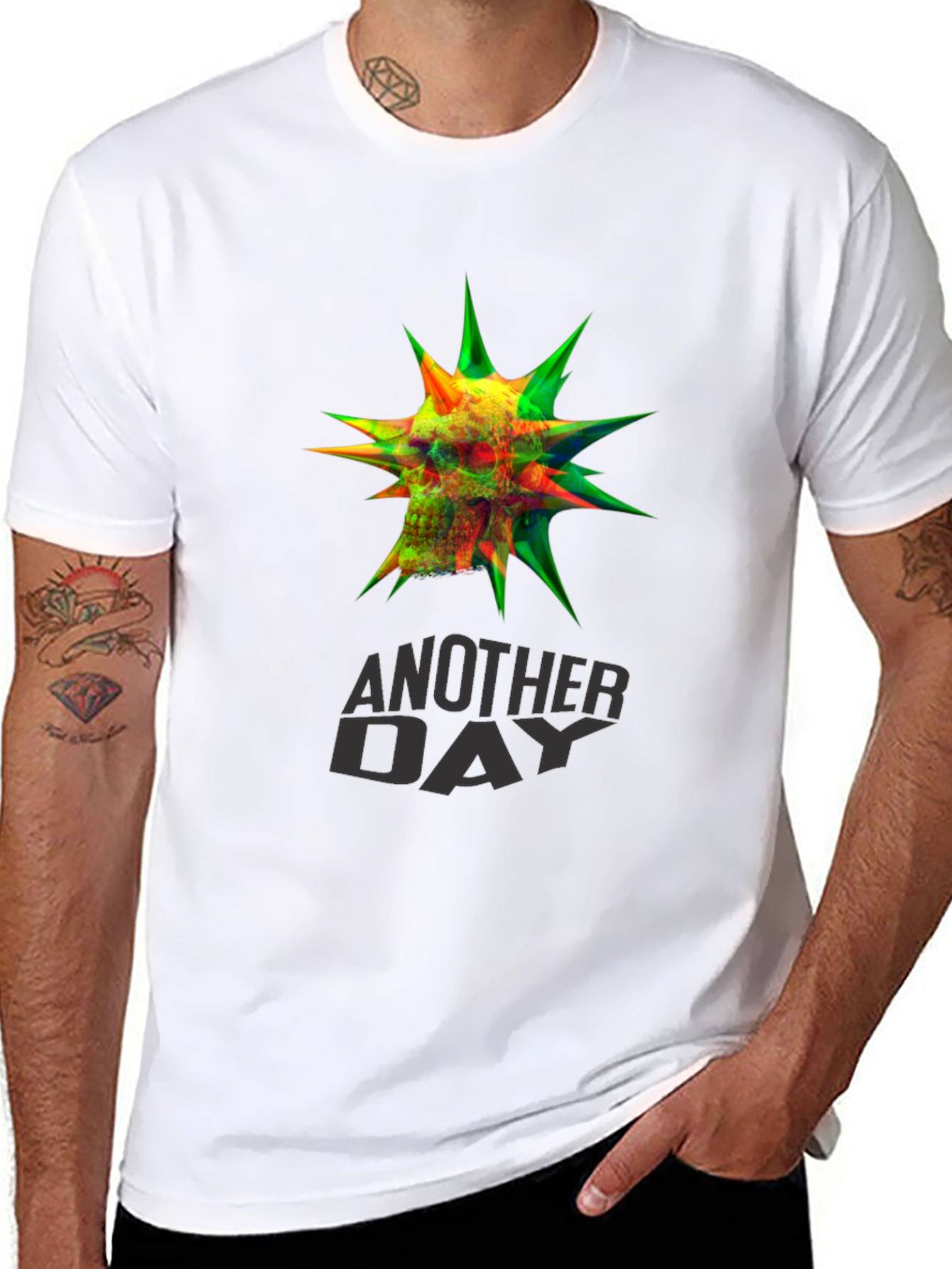 Edgy Skull & Spikes Graphic Black T-Shirt