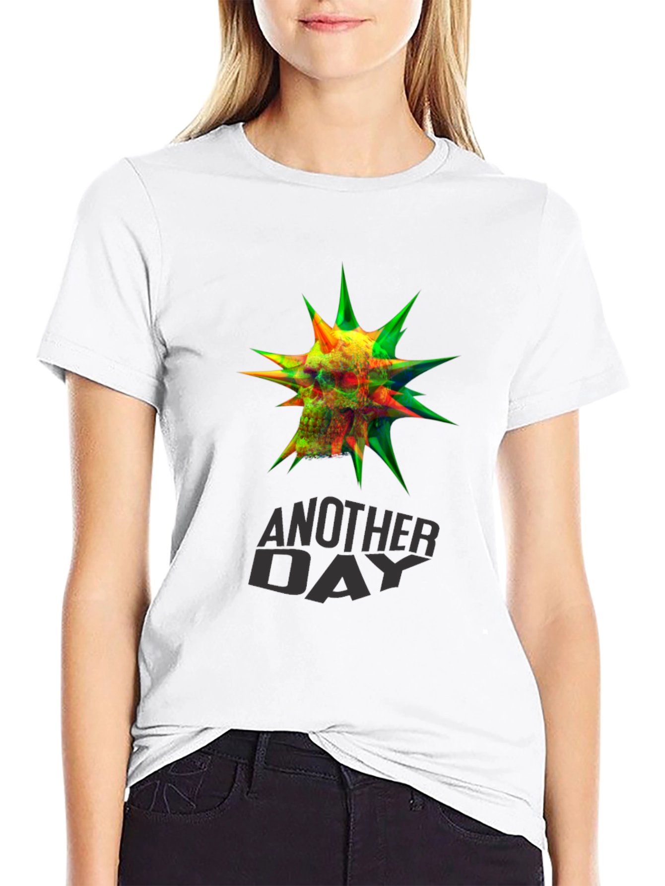 Edgy Skull & Spikes Graphic Black T-Shirt