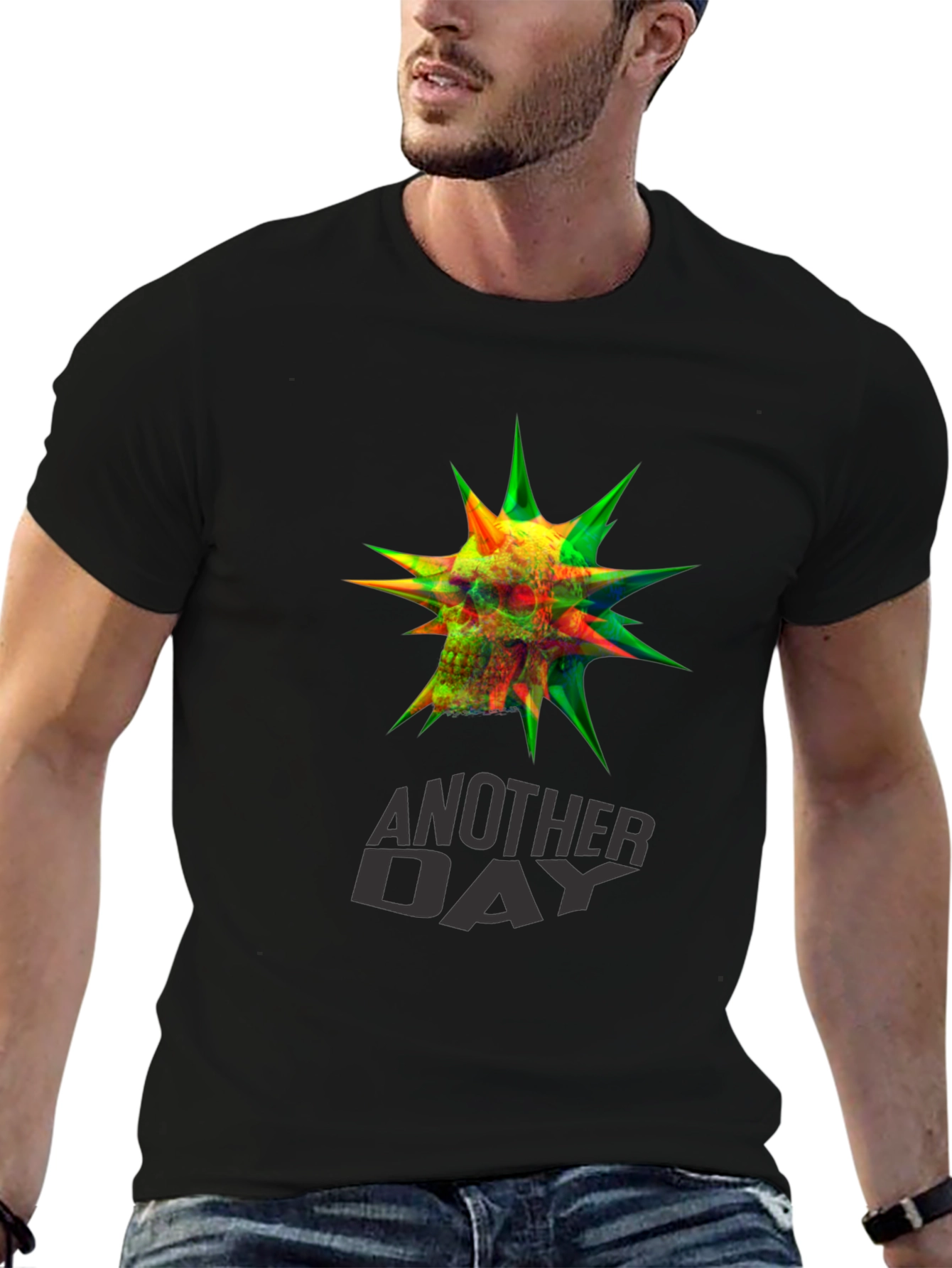 Edgy Skull & Spikes Graphic Black T-Shirt