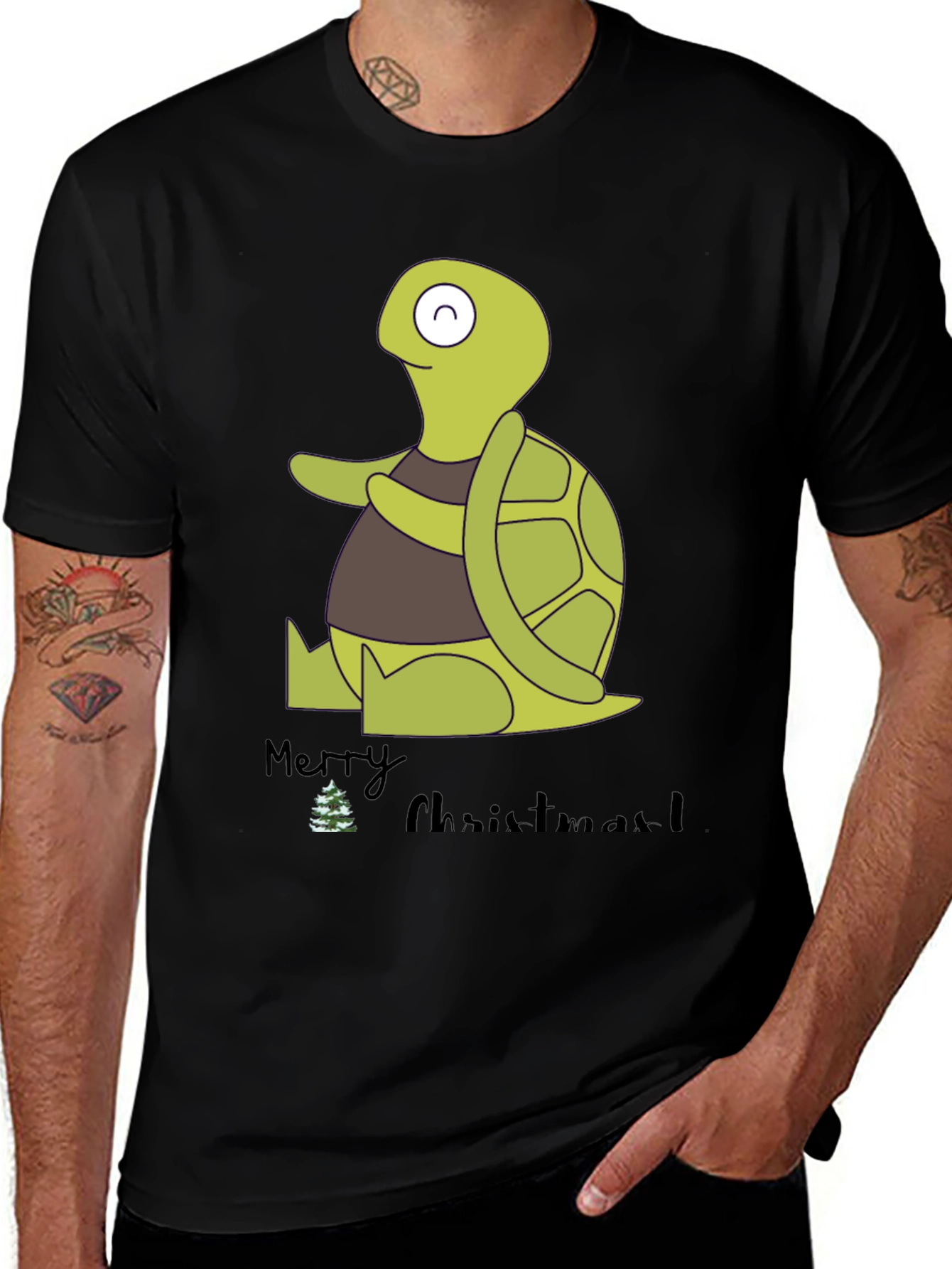 Turtle Merry Christmas Black Graphic Tee