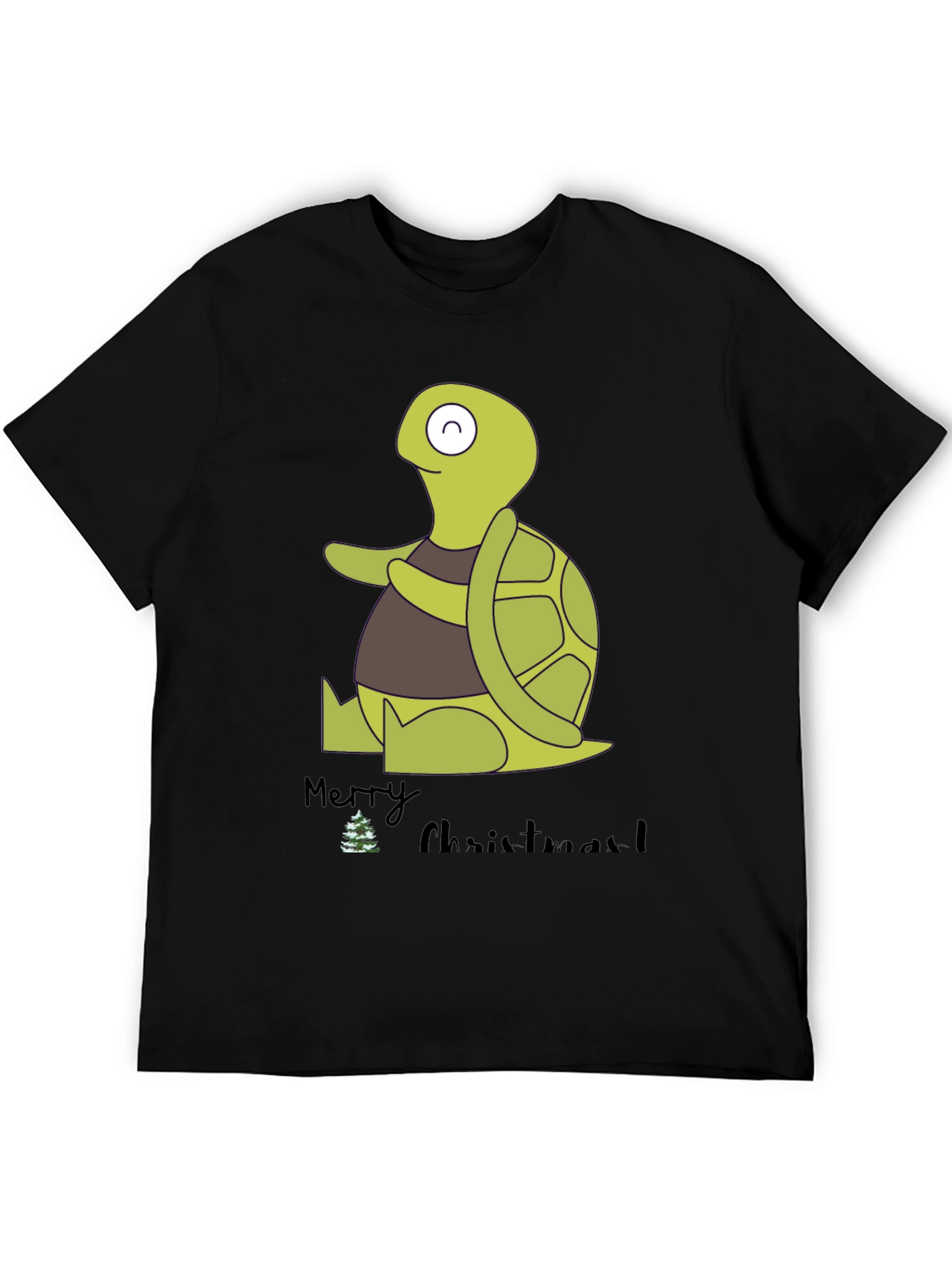 Turtle Merry Christmas Black Graphic Tee