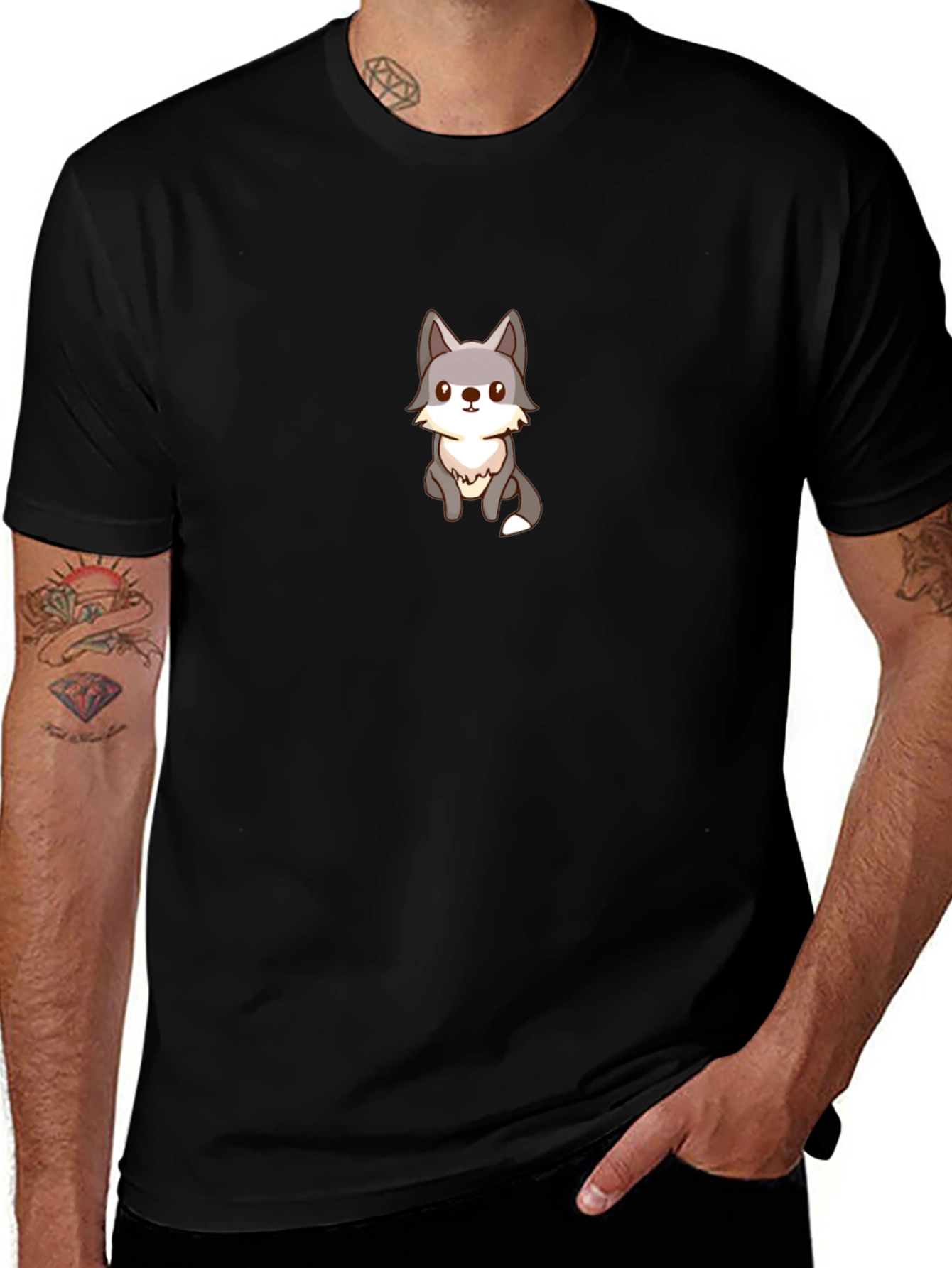 Cute Wolf Graphic Black T-Shirt