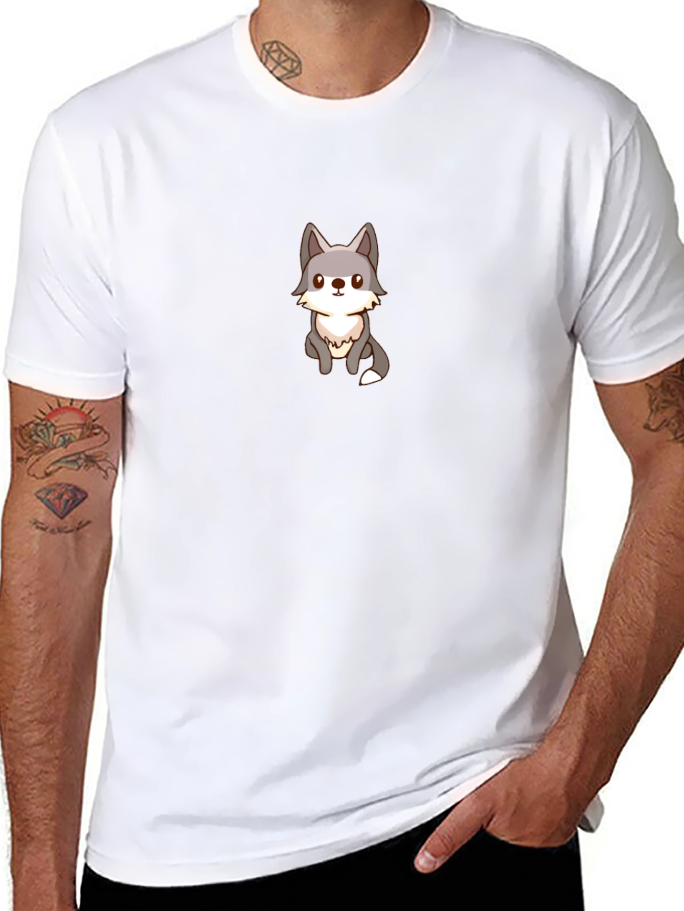 Cute Wolf Graphic Black T-Shirt