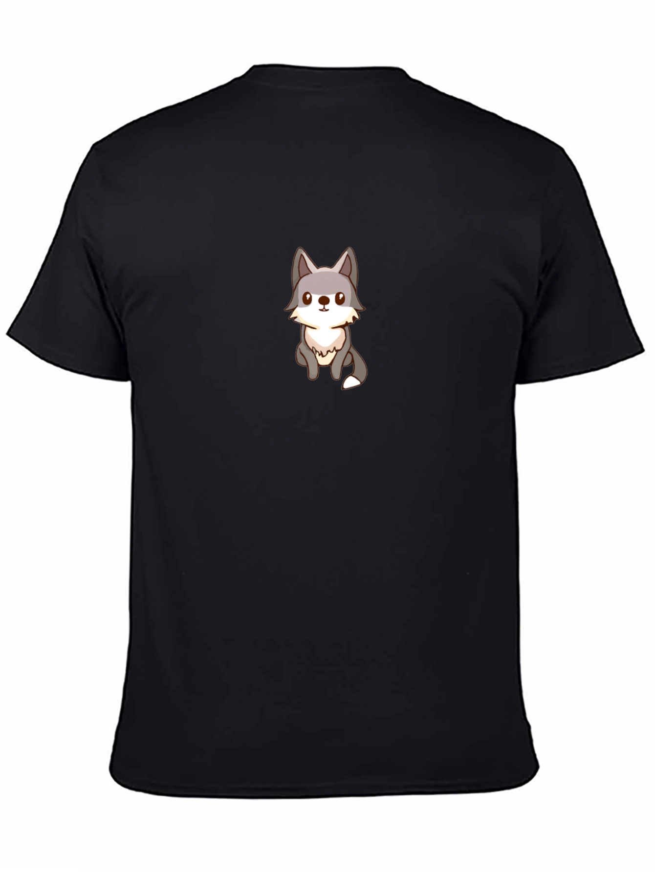Cute Wolf Graphic Black T-Shirt