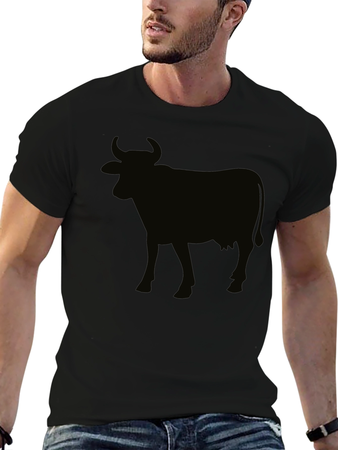 Black Bull Silhouette Graphic Tee - Mens Crew Neck