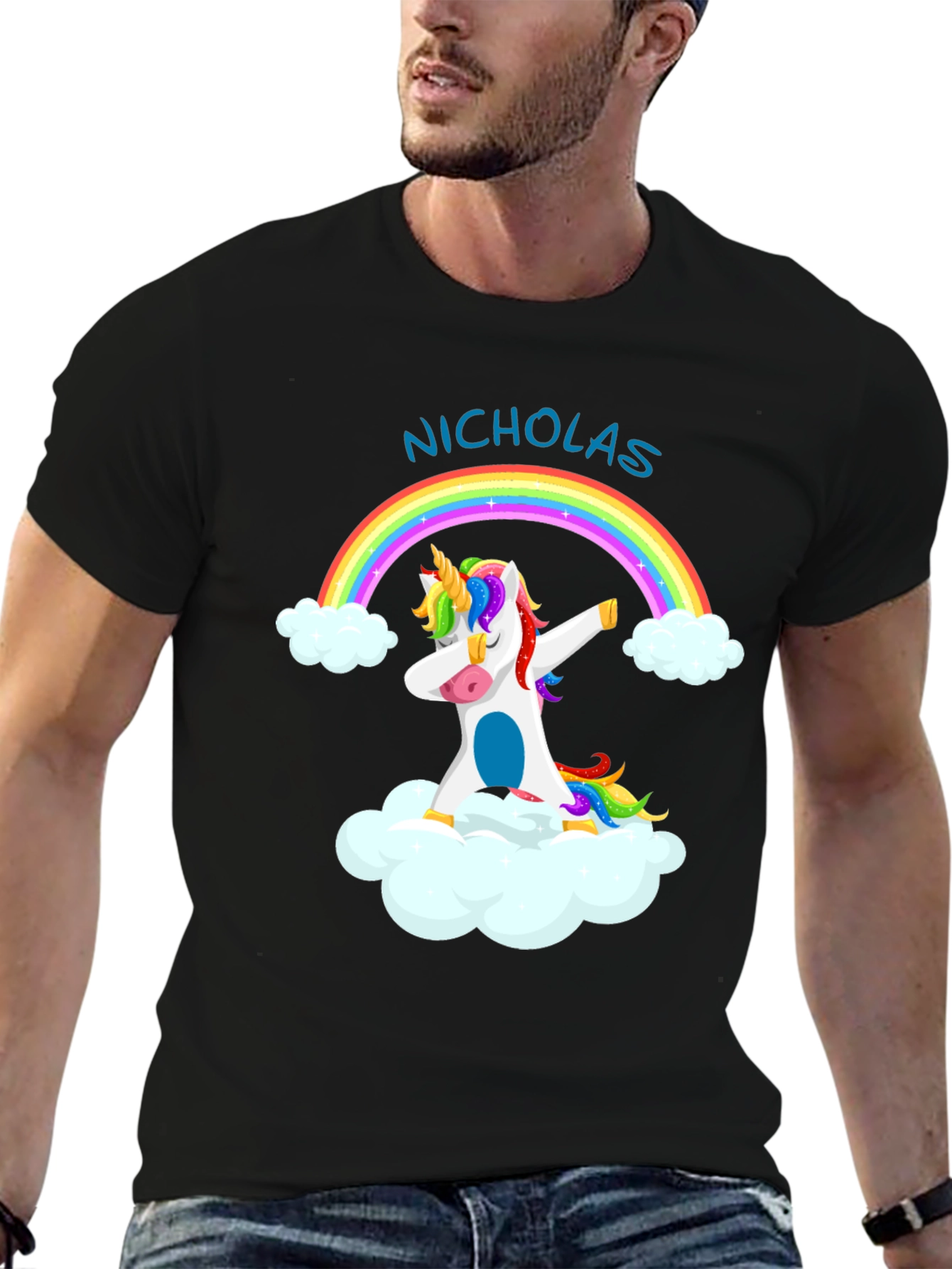 Nicholas Unicorn Dab Rainbow T-Shirt