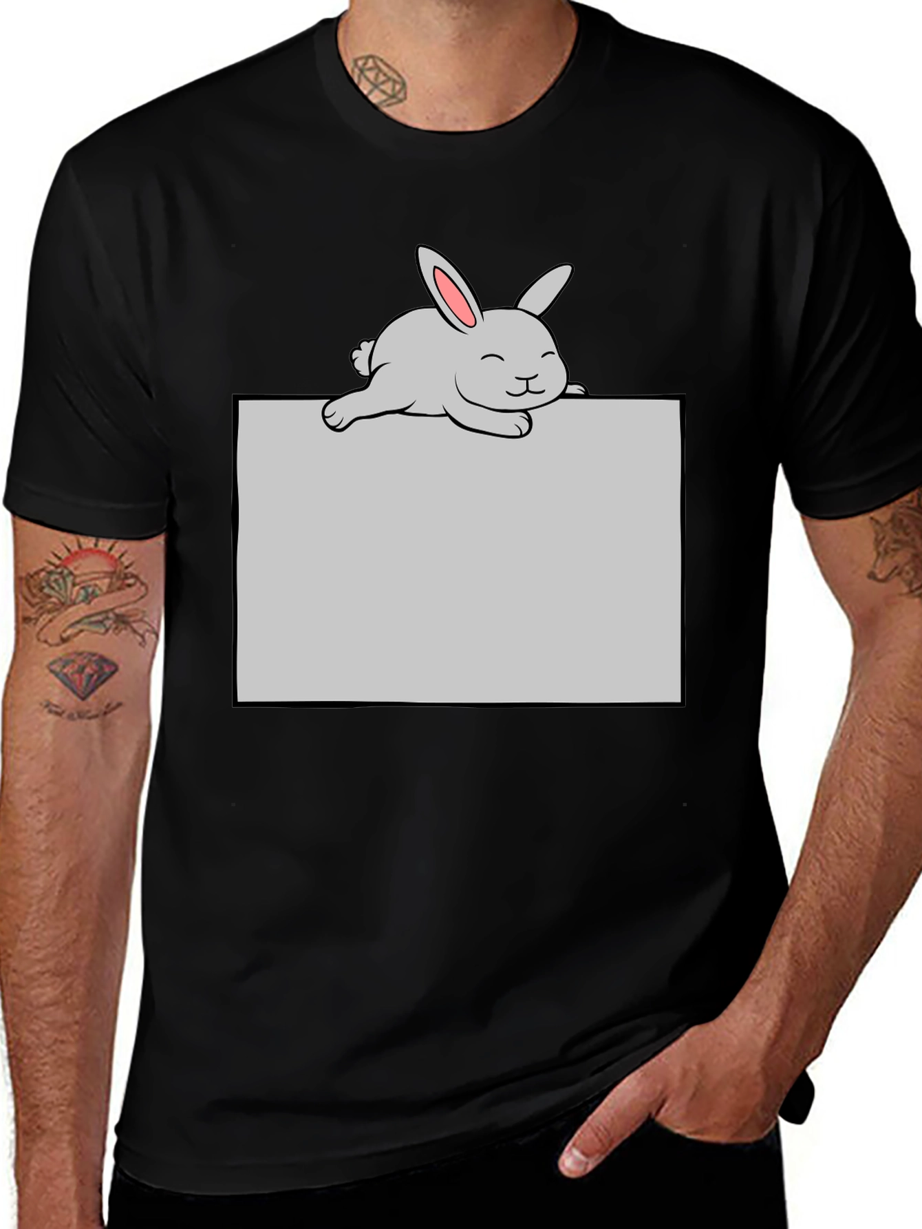 Cute Bunny Graphic T-Shirt - Black